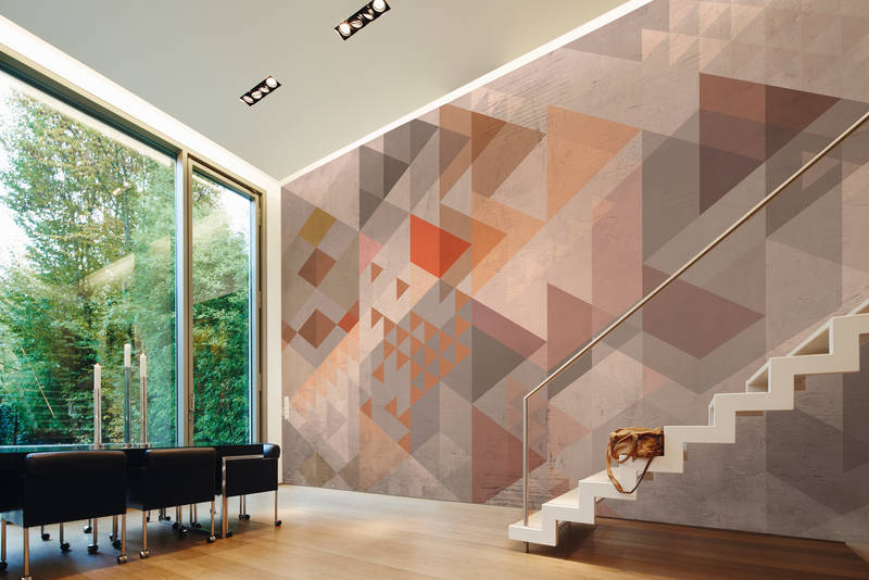             Photo wallpaper plaster look & diamond design - brown, grey, orange
        