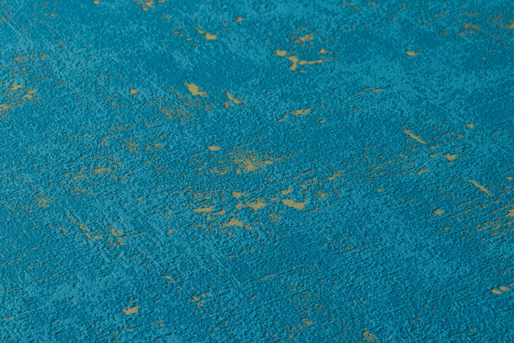             Papel pintado de aspecto usado con efecto metálico - azul, dorado
        