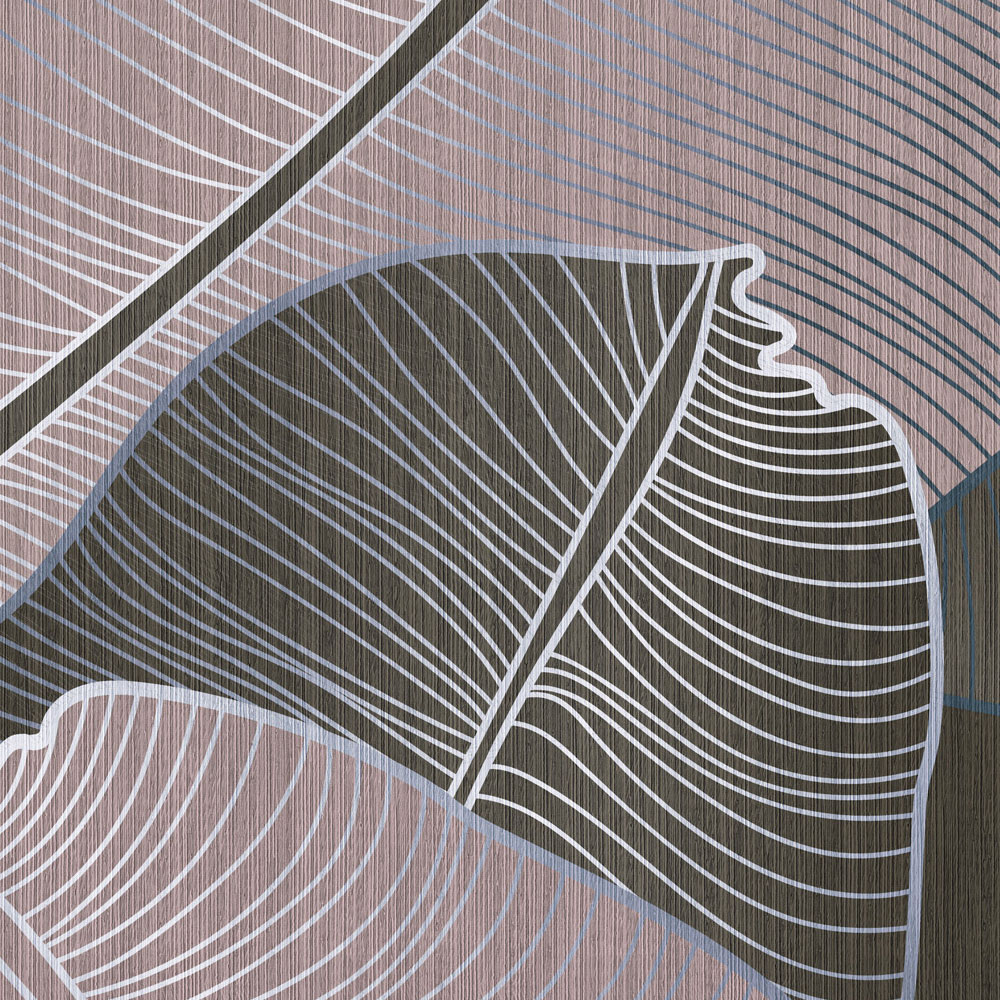             Under Cover 2 - Palm Leaf Wallpaper Grey & Pink in Drawing Style
        