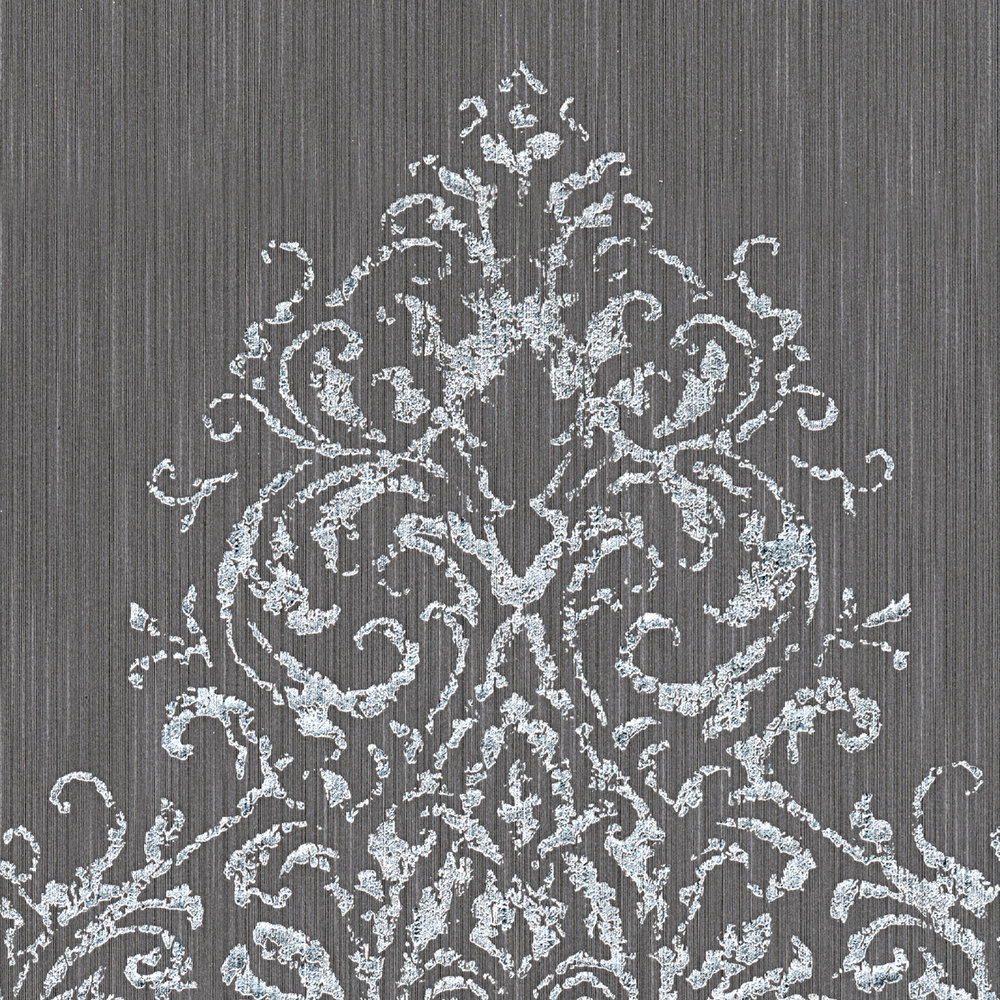             Ornament wallpaper with metallic effect in used look - blue, silver
        