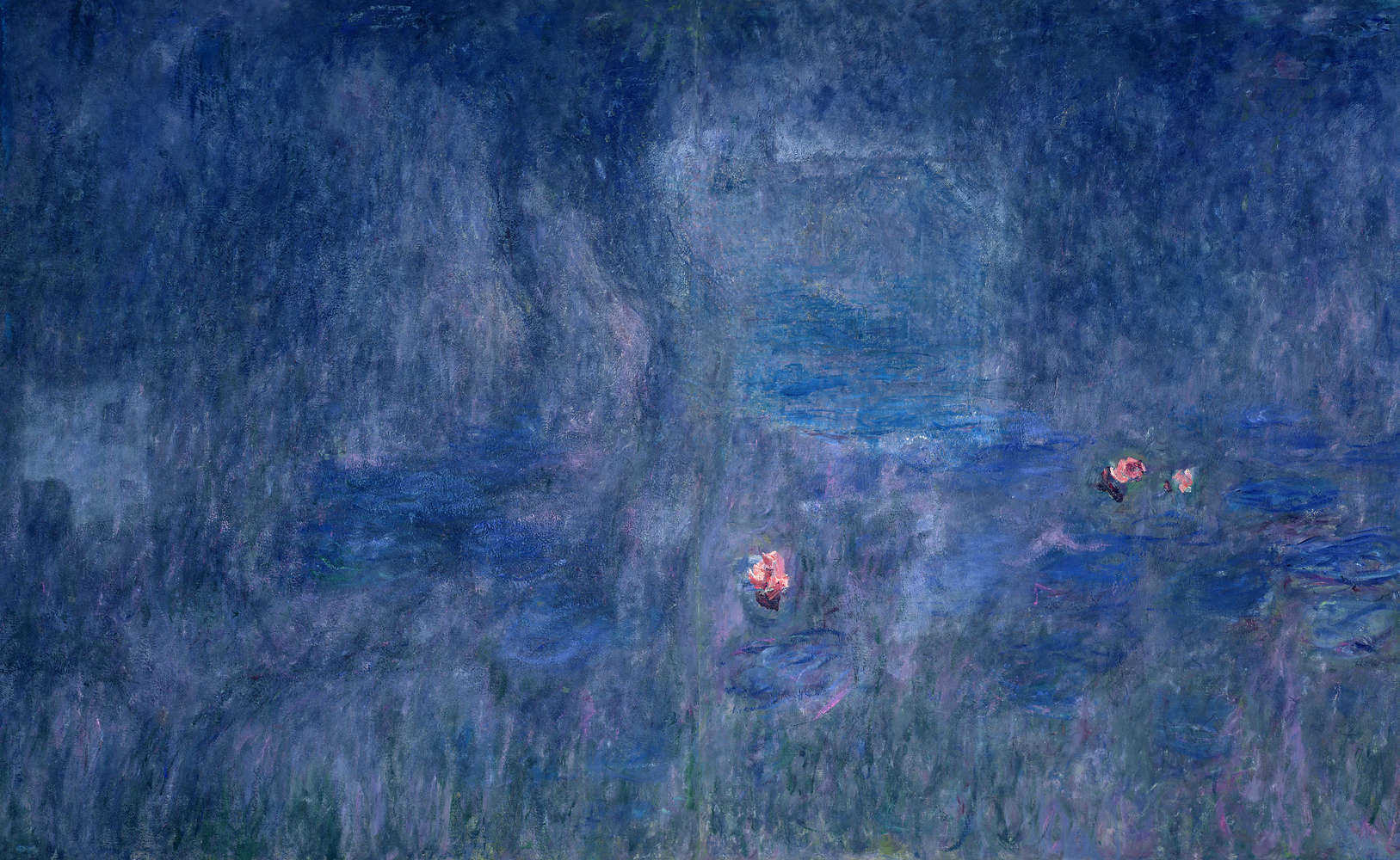             Waterlelies: weerspiegeling van de bomen" muurschildering van Claude Monet
        
