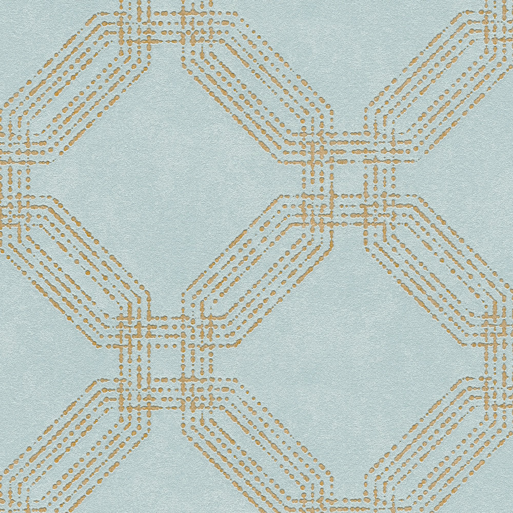             Geometrisch structuurbehang met diamantlook - blauw, goud, groen
        