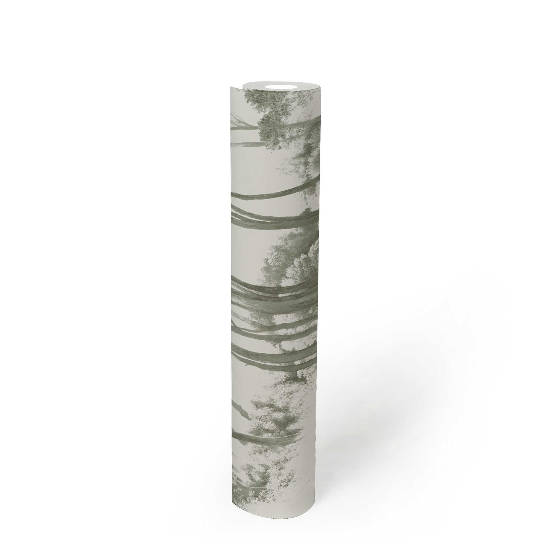             Papier peint paysage de forêt stylisé - vert, blanc
        