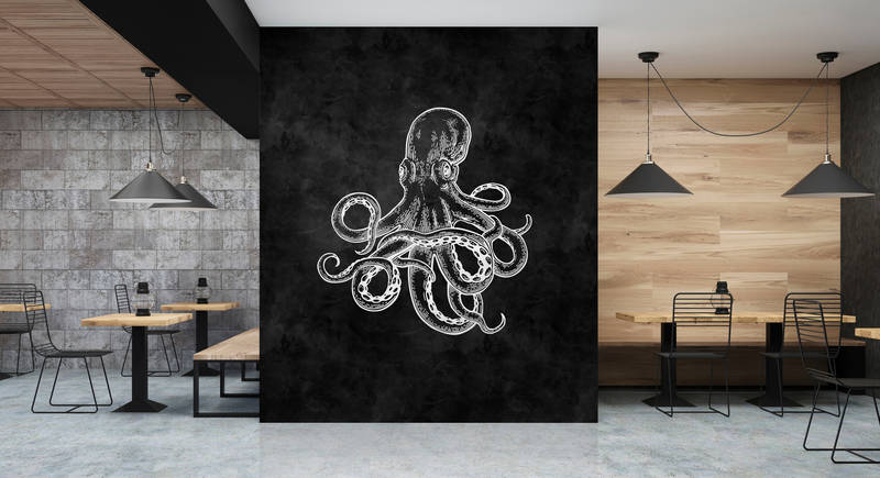             Black and white photo wallpaper octopus & blackboard look
        