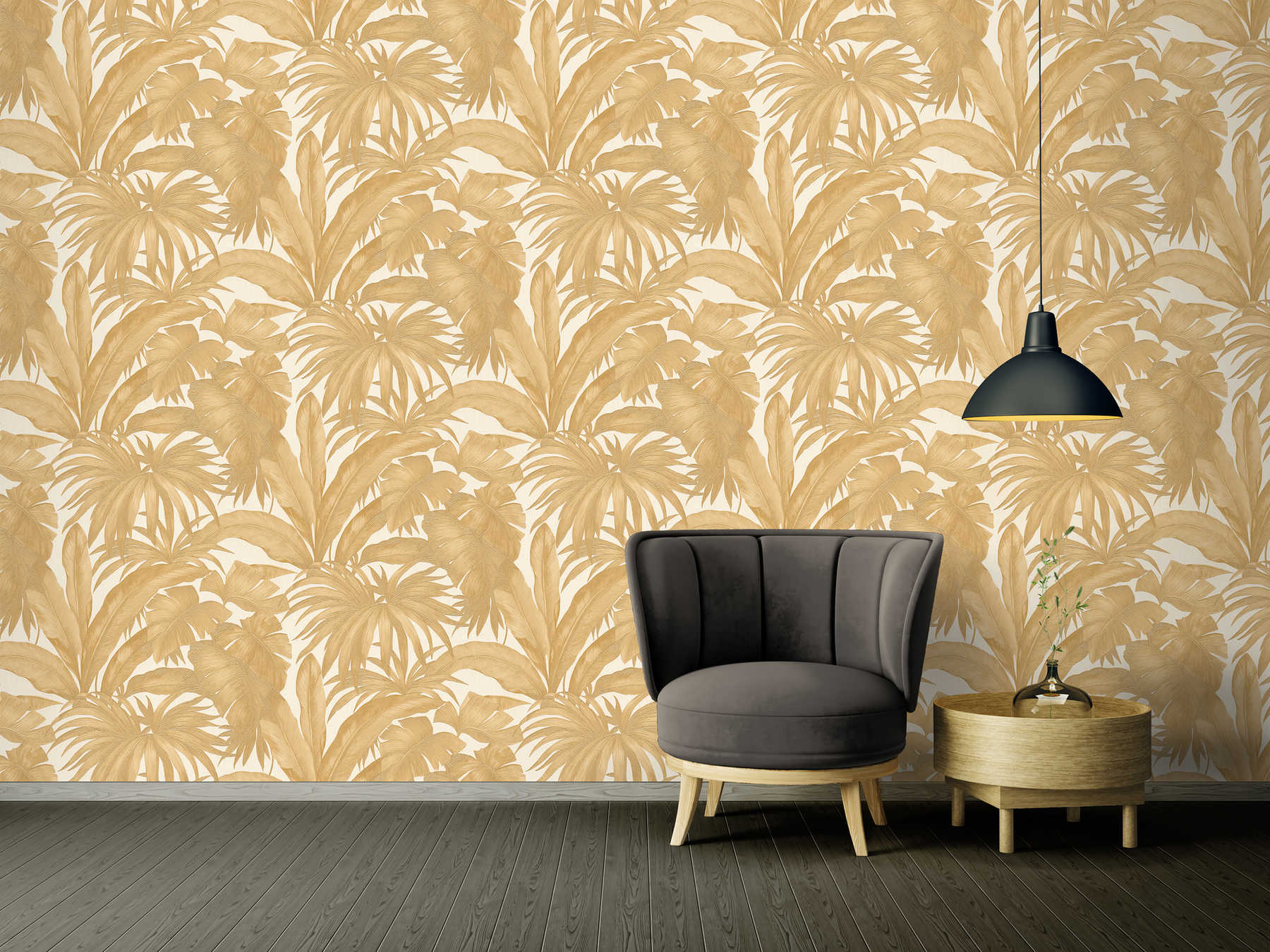             VERSACE wallpaper with palm trees & gold effect - cream, metallic
        