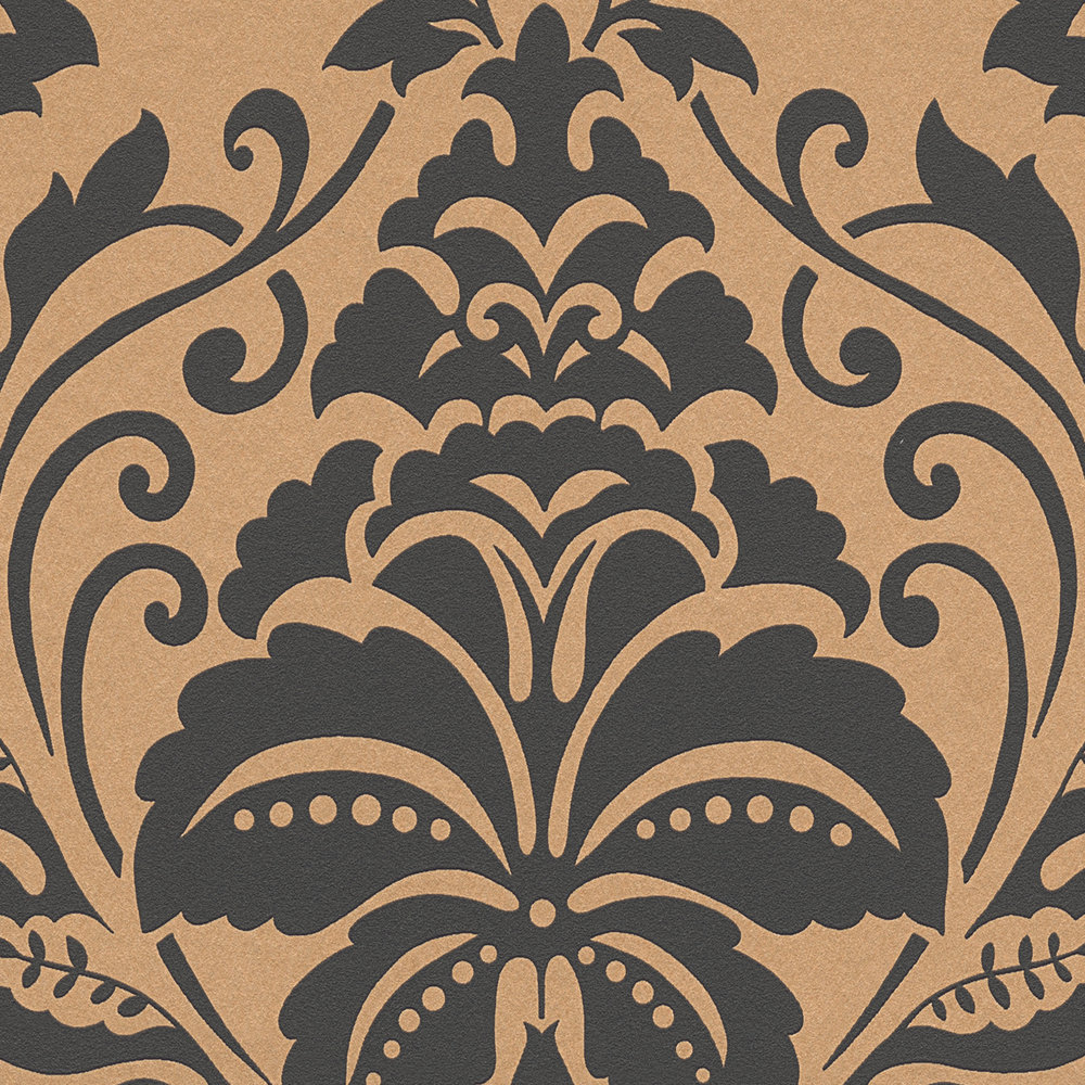             Papel pintado Ornamento neoclásico, floral - marrón, naranja
        