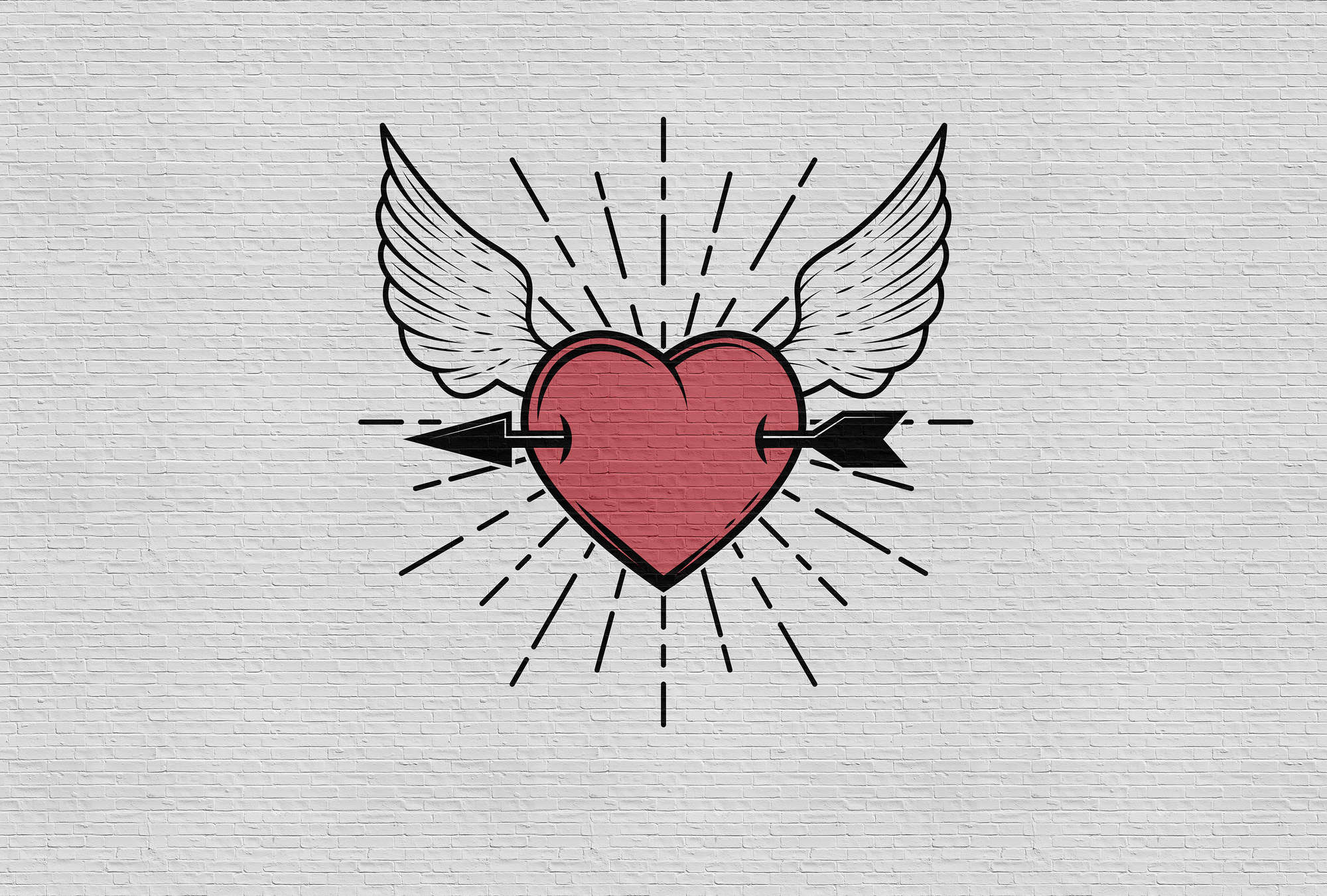             Tattoo you 1 - Rockabilly stijl fotobehang, hart motief - grijs, rood | parelmoer glad vlies
        