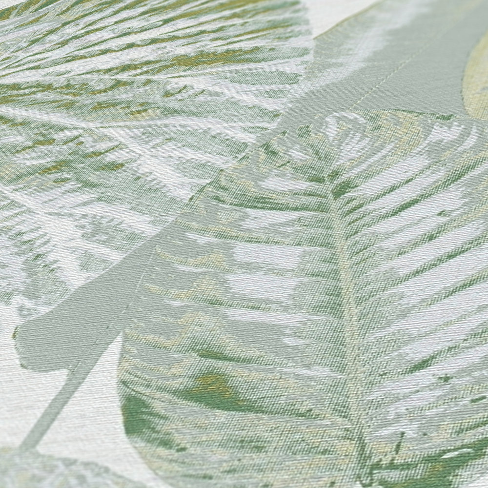             papier peint en papier avec feuilles et motif jungle légèrement brillant - vert, blanc, gris
        