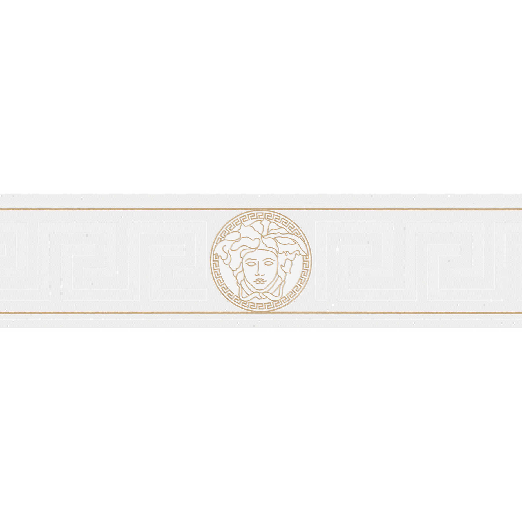 Papel pintado VERSACE cenefa Emblema de Medusa - metálico, blanco
