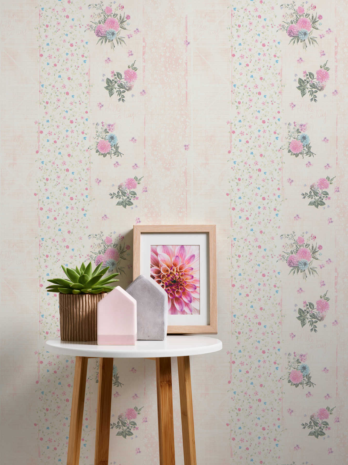             Papel pintado floral con diseño de rayas - multicolor, rosa
        