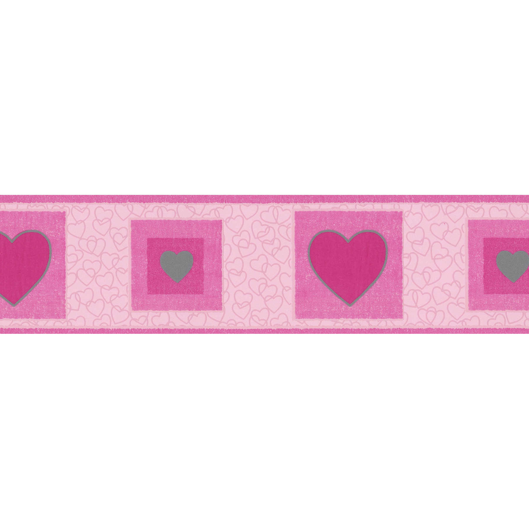 Behangrand roze harten voor meisjeskamer - Roze, Paars
