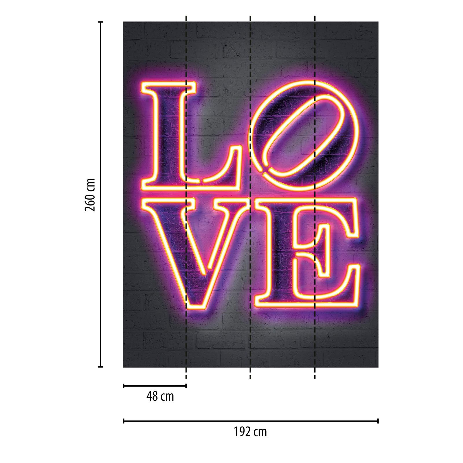             Photo wallpaper narrow illuminated letters LOVE
        
