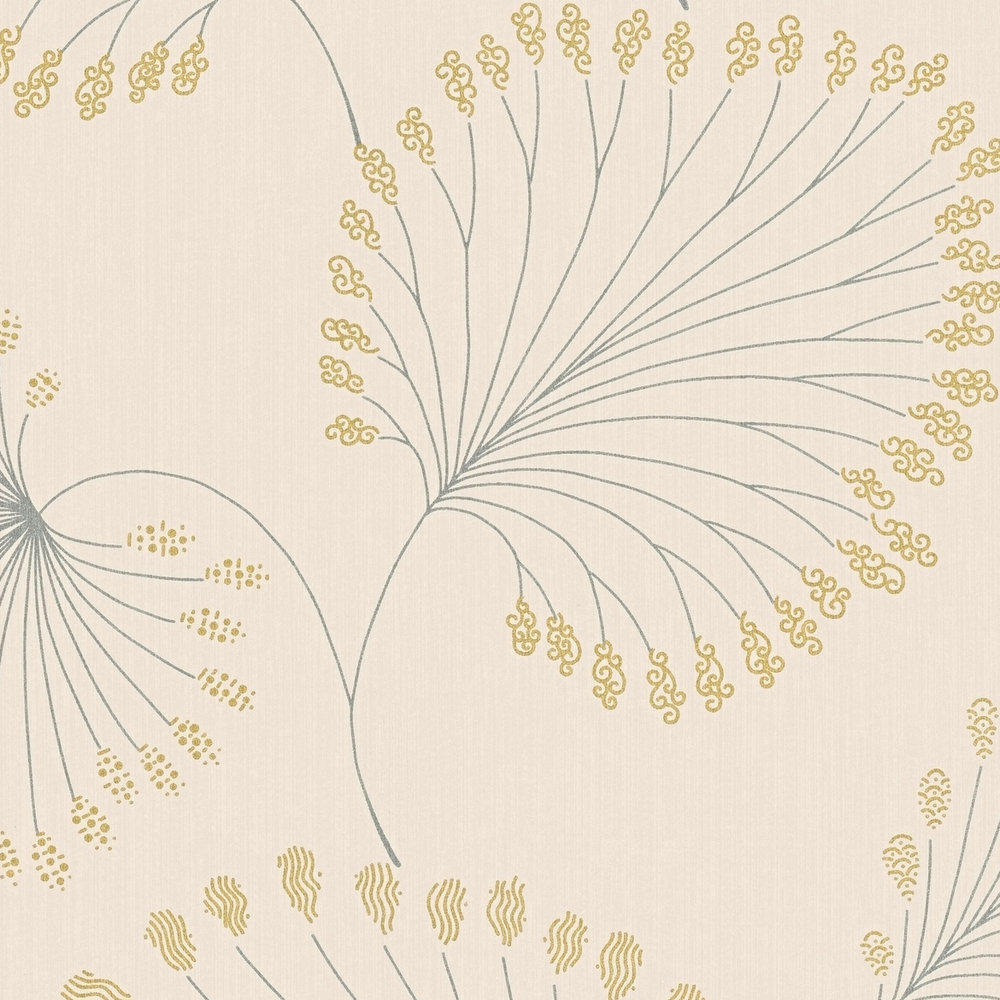             Papel pintado moderno de tejido no tejido con diseño de hojas y efecto dorado - beige
        