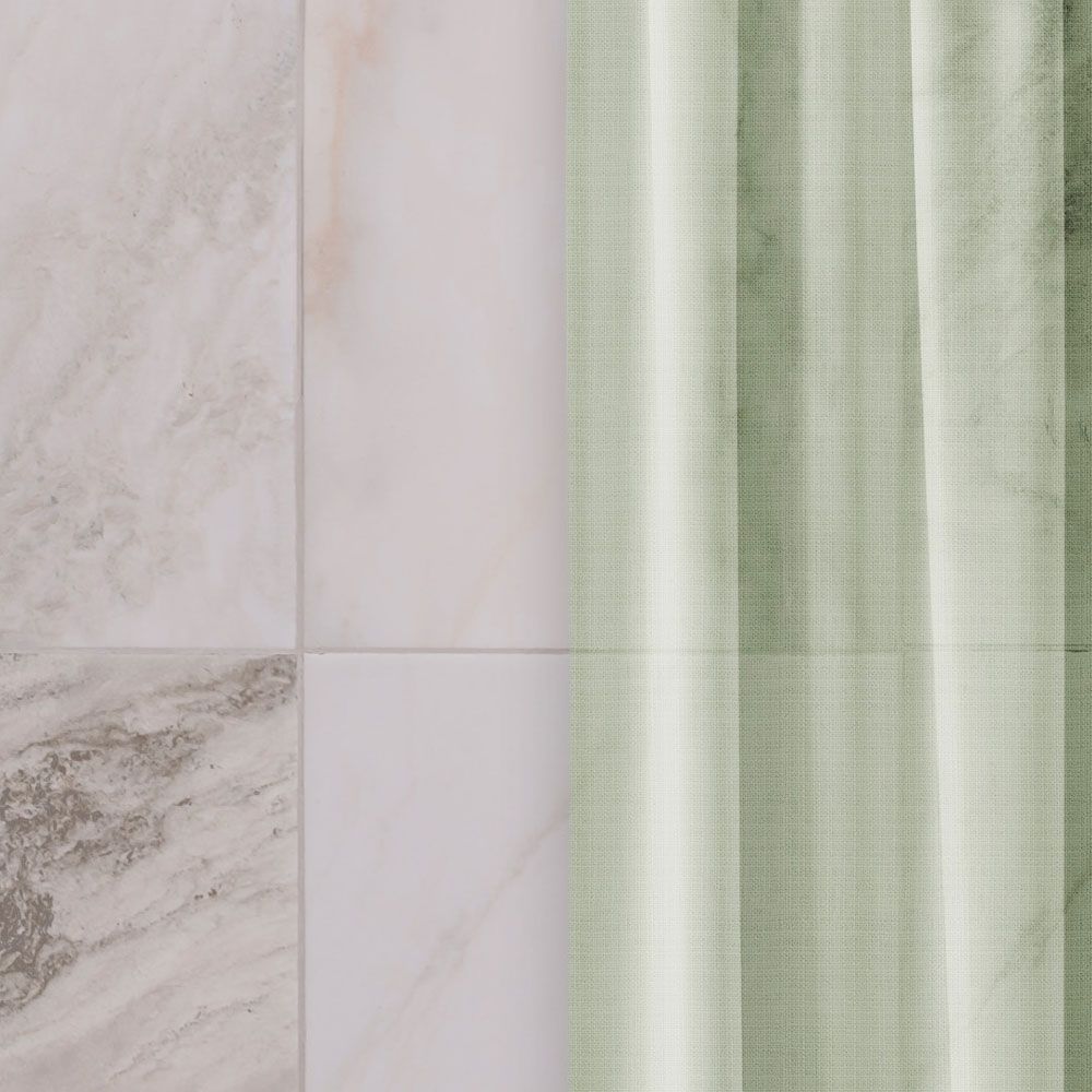             Photo wallpaper »nova 2« - Pastel-coloured curtains against a beige marble wall - Smooth, slightly shiny premium non-woven fabric
        