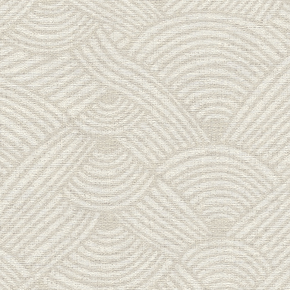             Crème beige behang golfpatroon met structuurdetails in ethno stijl
        