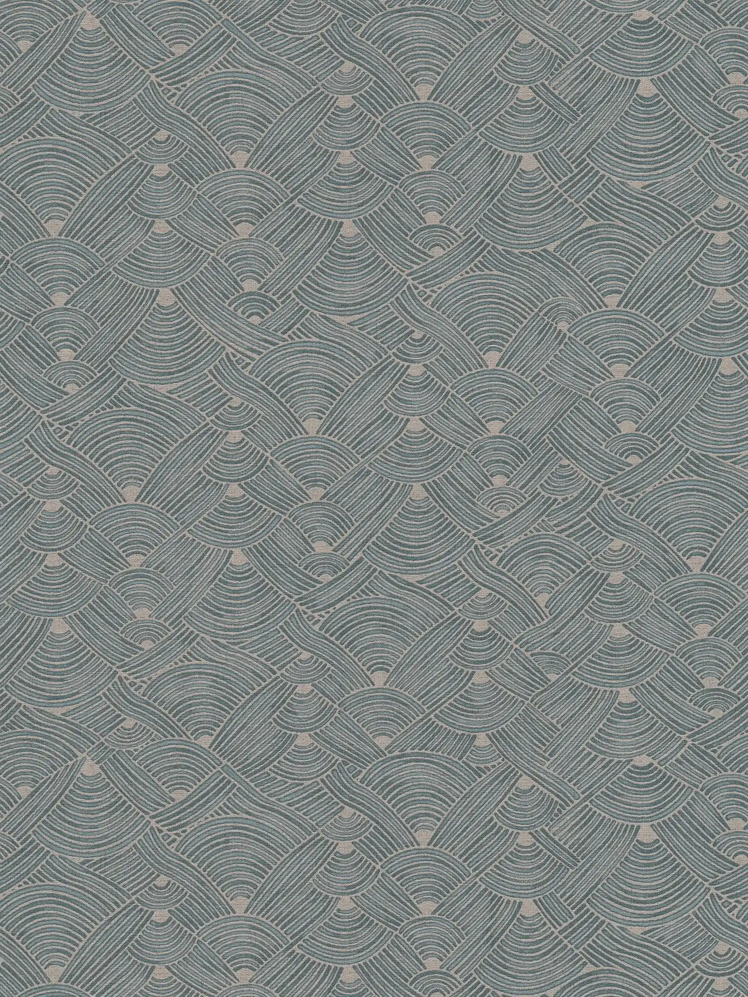 Papel pintado no tejido de diseño étnico con aspecto de cesta - azul, gris, beige
