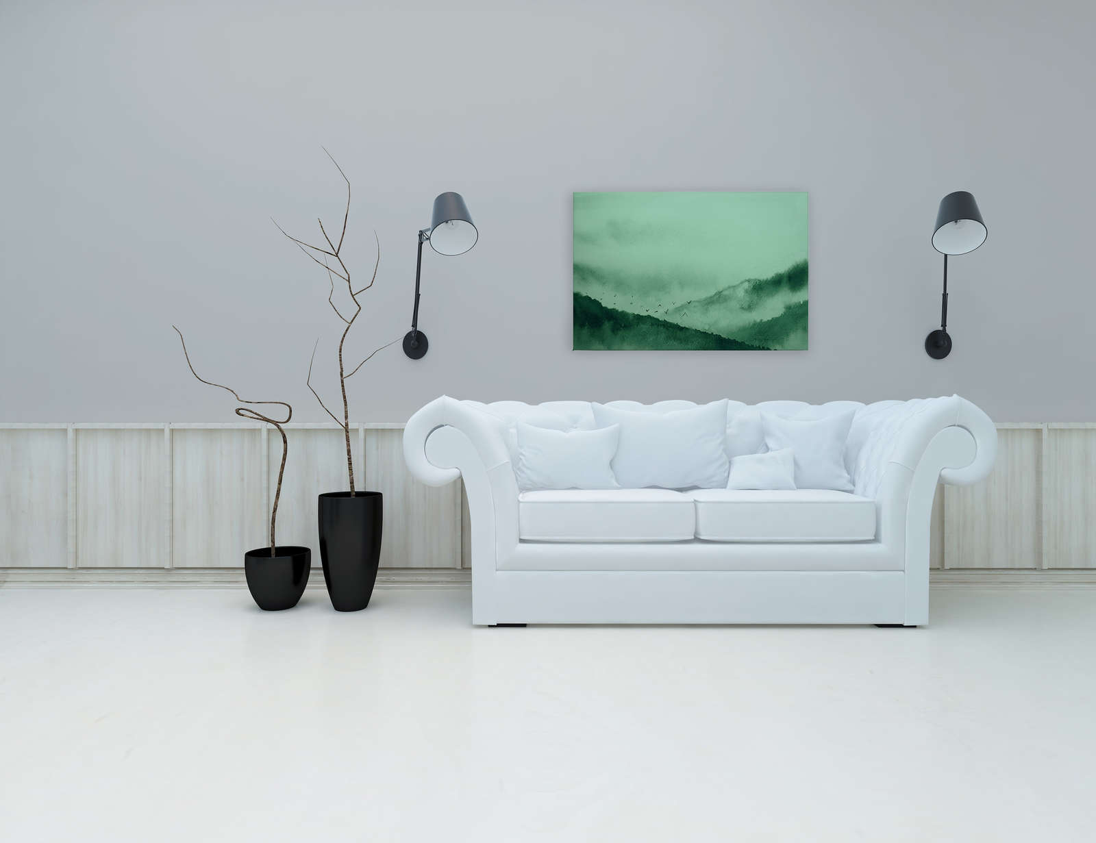             Lienzo con paisaje de niebla en estilo pintura | verde, negro - 0,90 m x 0,60 m
        