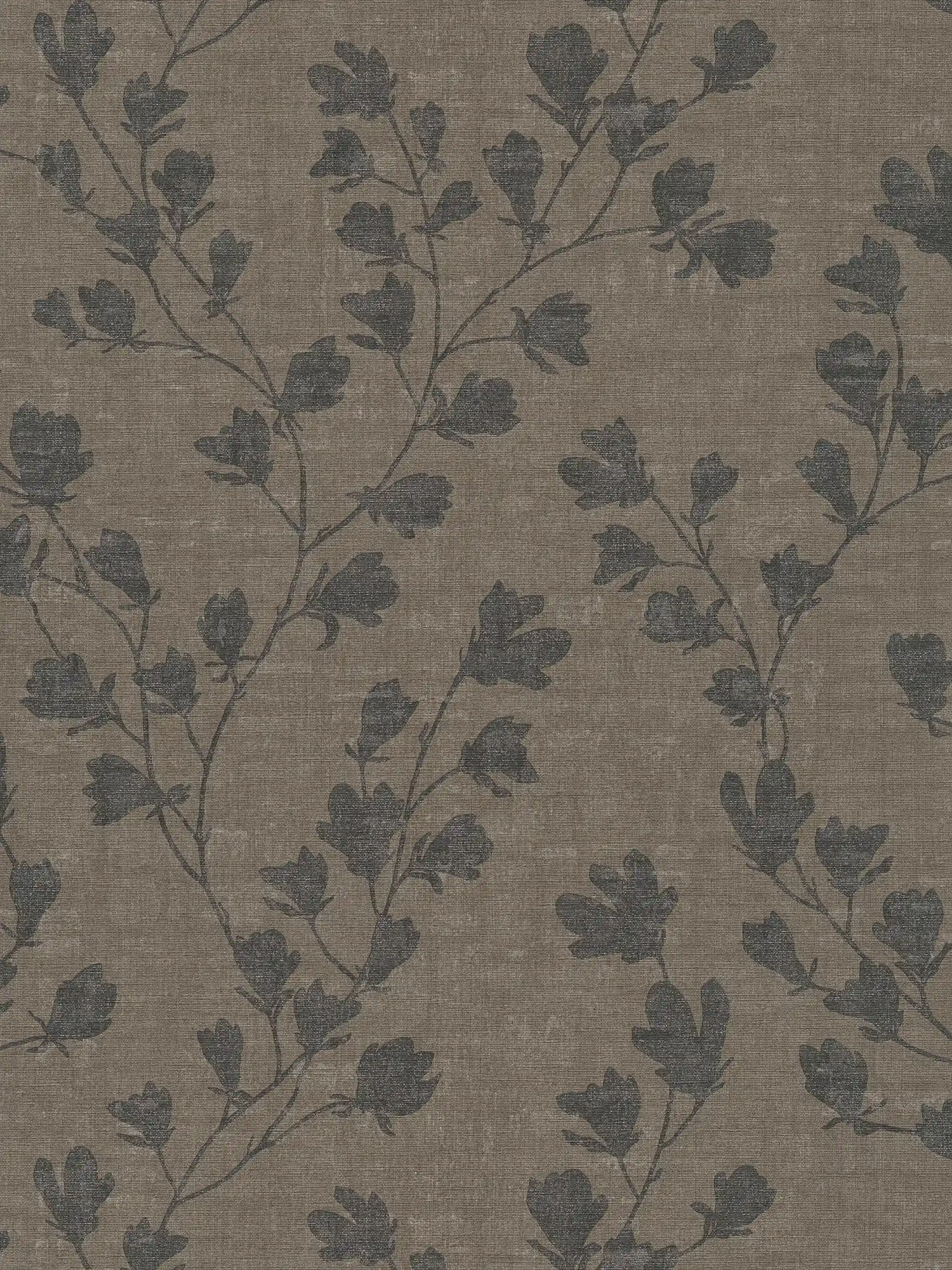 Non-woven wallpaper with leaf tendrils pattern - brown, black
