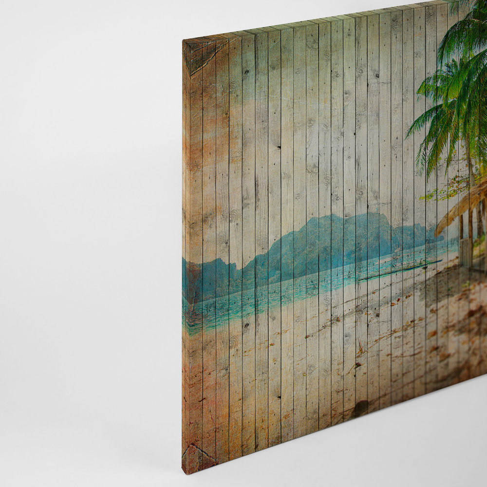             Tahití 1 - Lienzo de playa de los Mares del Sur con óptica de tablero en panel de madera - 0,90 m x 0,60 m
        