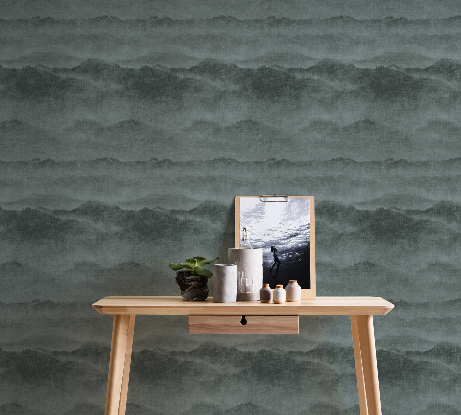             Linen look wallpaper black with gradient in watercolour style
        