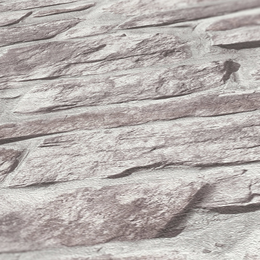             Papel pintado tejido-no tejido aspecto piedra pared natural - gris, gris, blanco
        