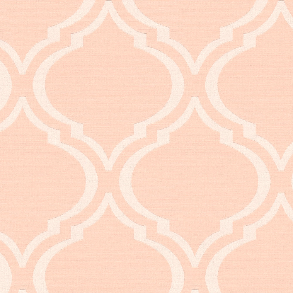             Papel pintado de diseño retro con motivo Art Déco y efecto brillante - rosa, naranja, blanco
        
