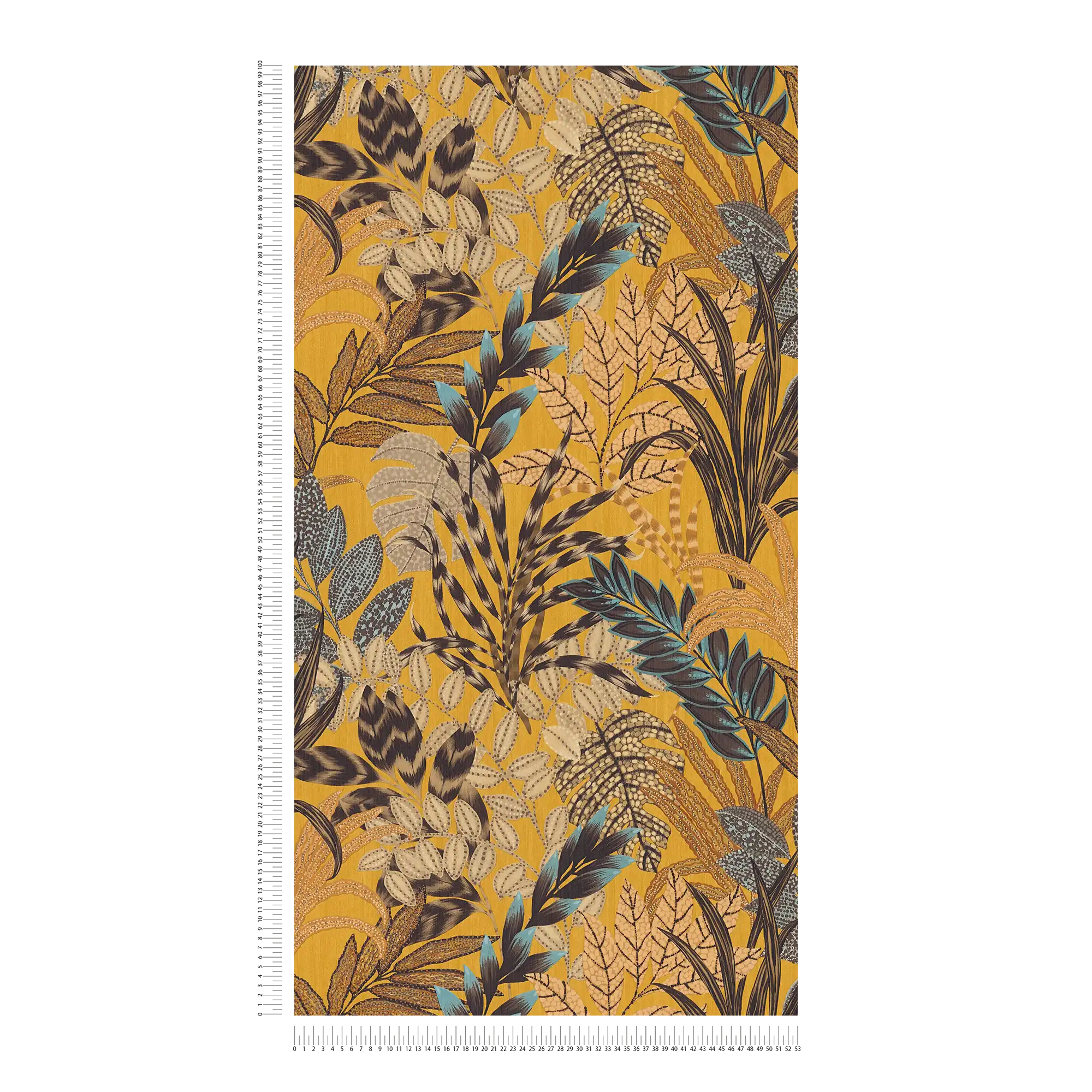             Behang met bladmotief in heldere kleuren - bruin, veelkleurig, geel
        