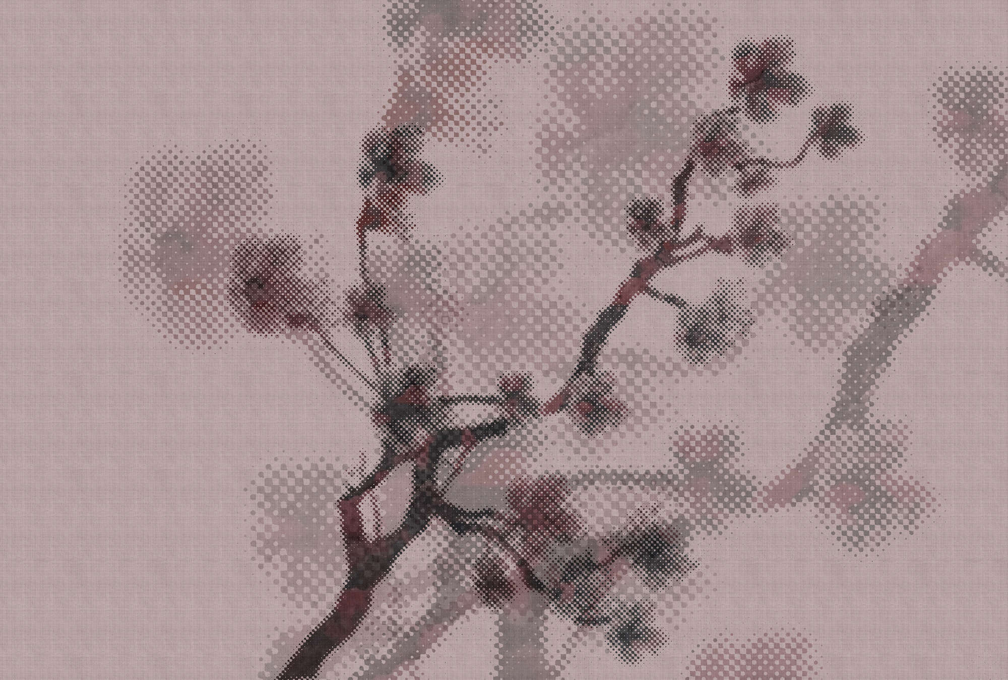             Twigs 3 - Digital behang met natuurmotief & pixeldesign - natuurlijke linnenstructuur - roze | structuurvlies
        