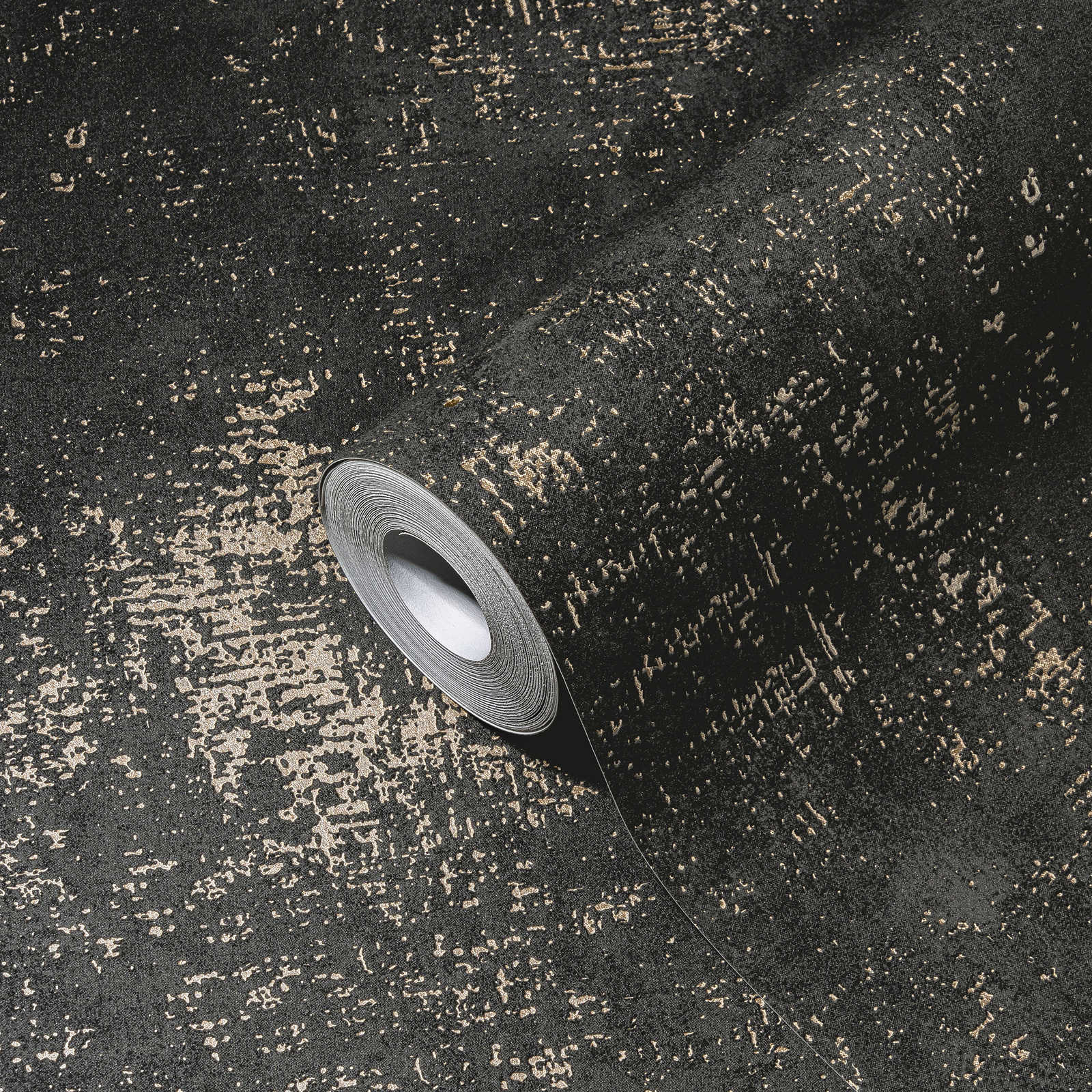             Black wallpaper rustic textured look with metallic effect
        
