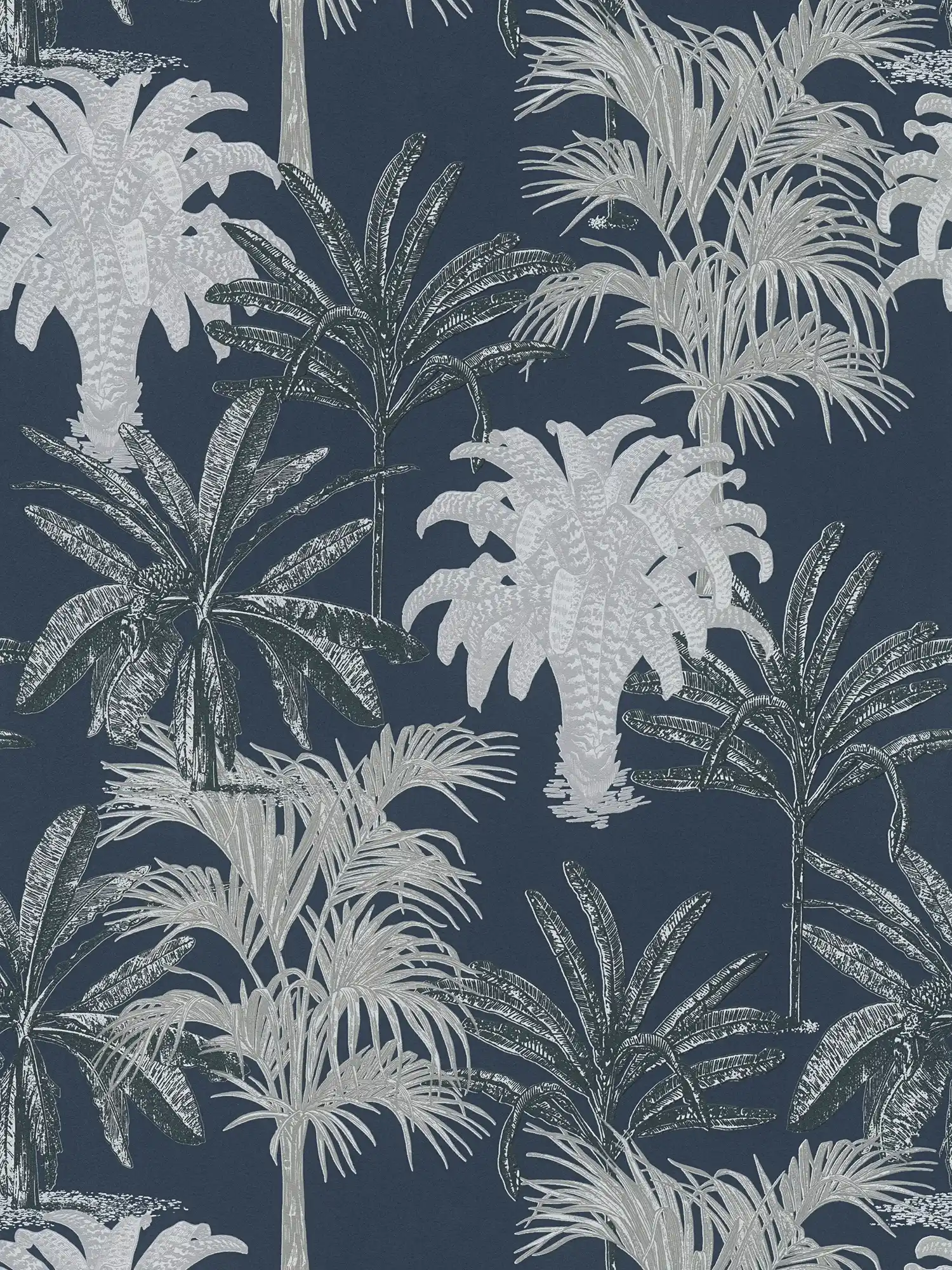 Papier peint palmier MICHASLKY bleu foncé avec motifs structurés - bleu, gris
