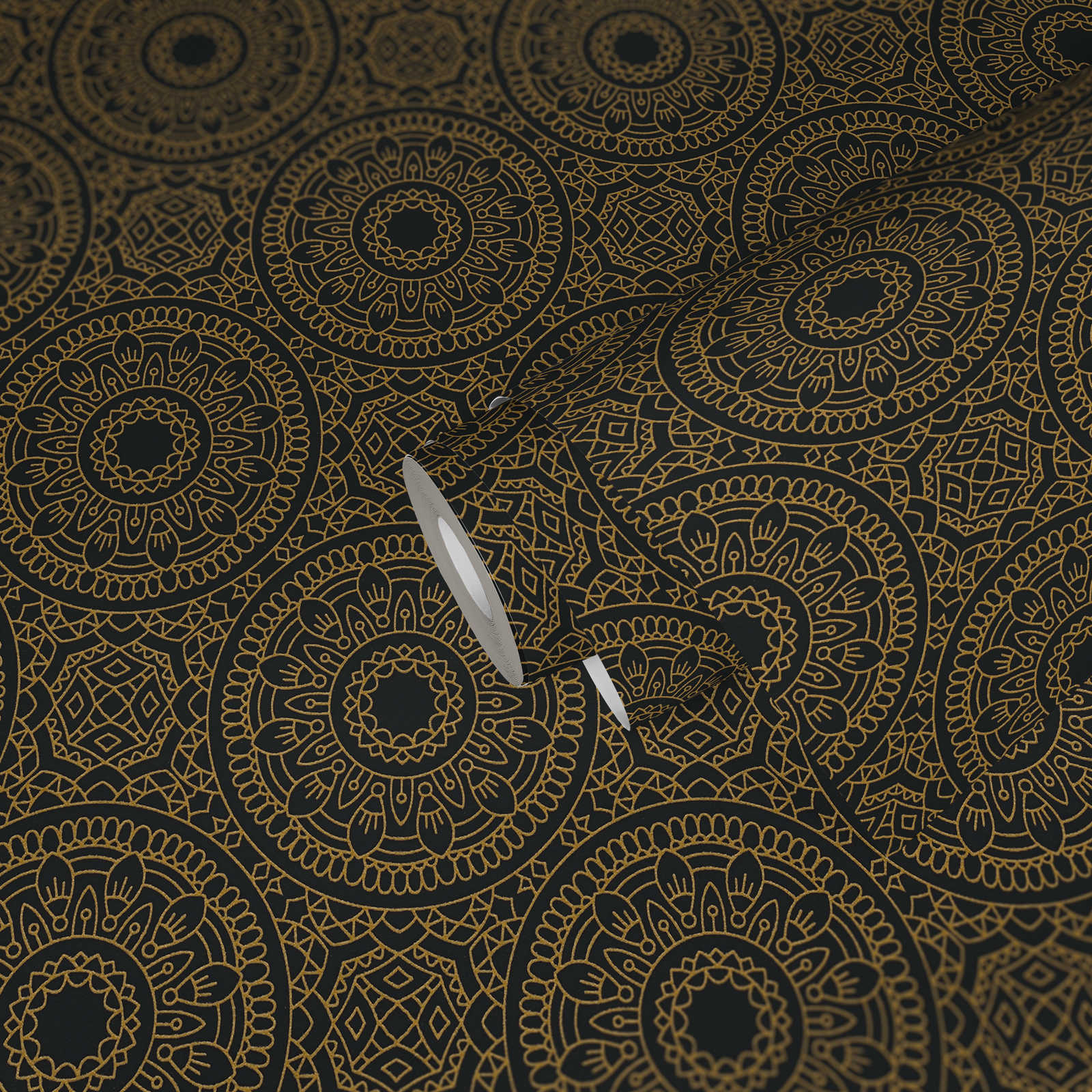             Graphic wallpaper with shiny circle pattern smooth - Black, Gold
        