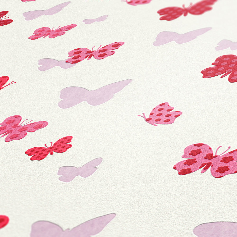             Vlinder patroon voor kinderkamer - wit, rood, roze
        