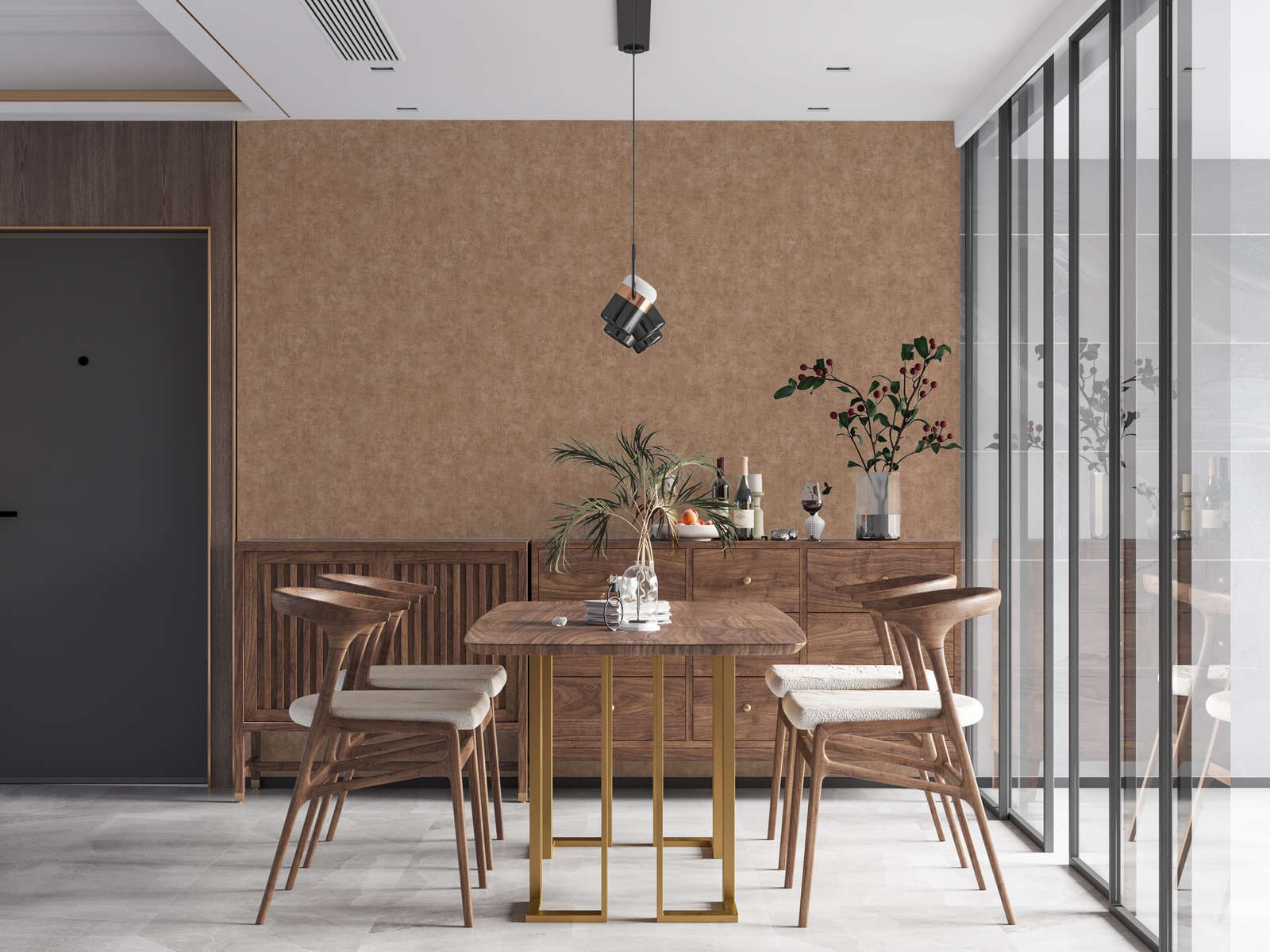             Non-woven wallpaper with textured pattern plain - beige, brown, orange
        