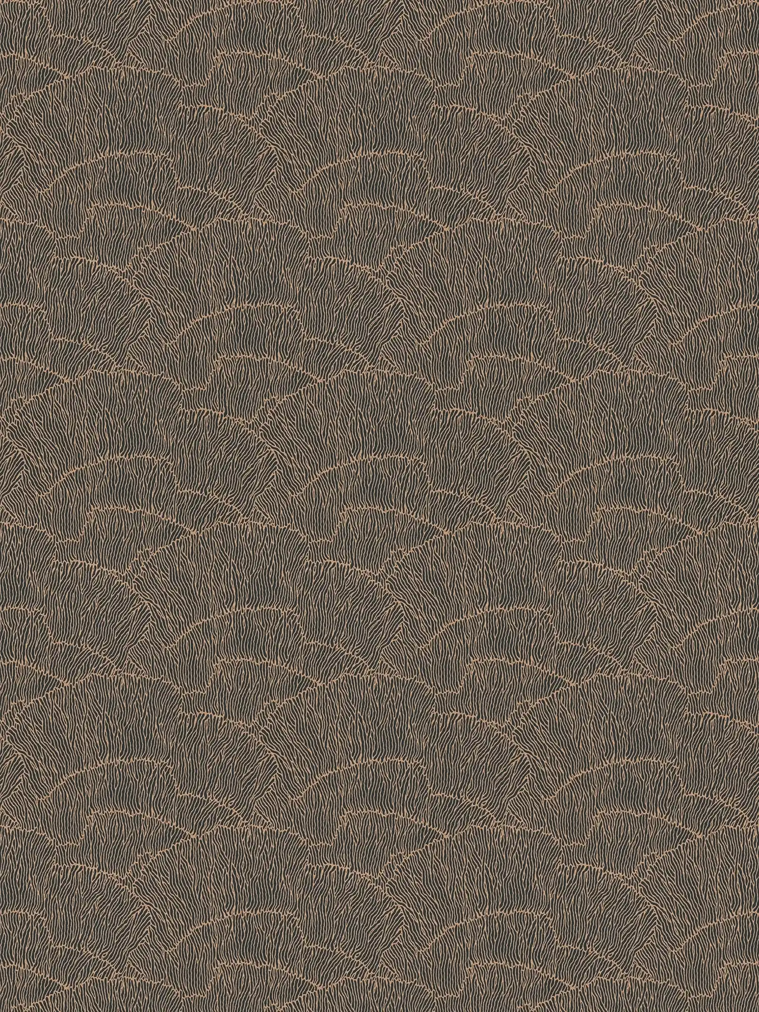 Non-woven wallpaper with line pattern - black, gold, metallic
