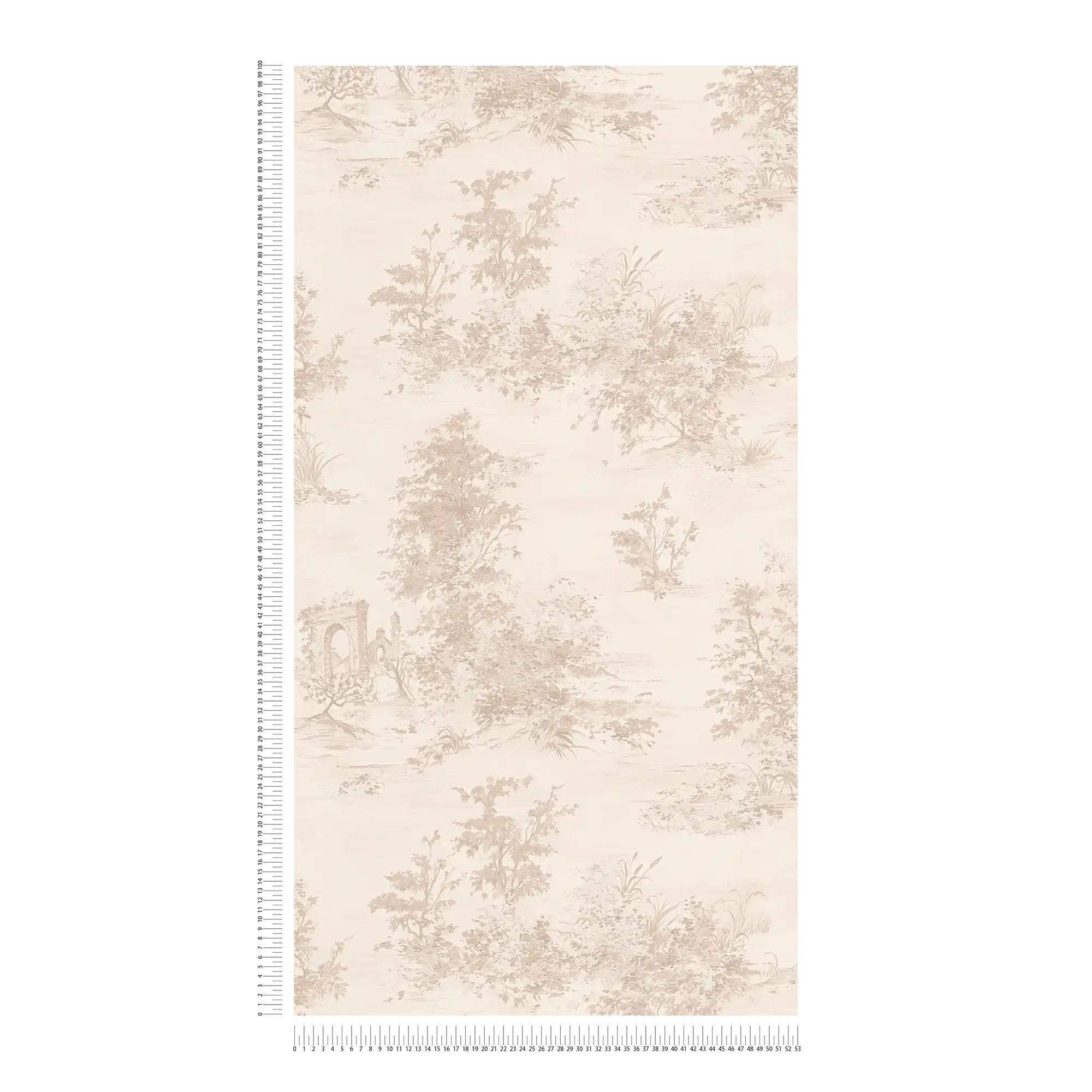             Country house wallpaper in historical style with landscape motif - beige, cream, pink
        