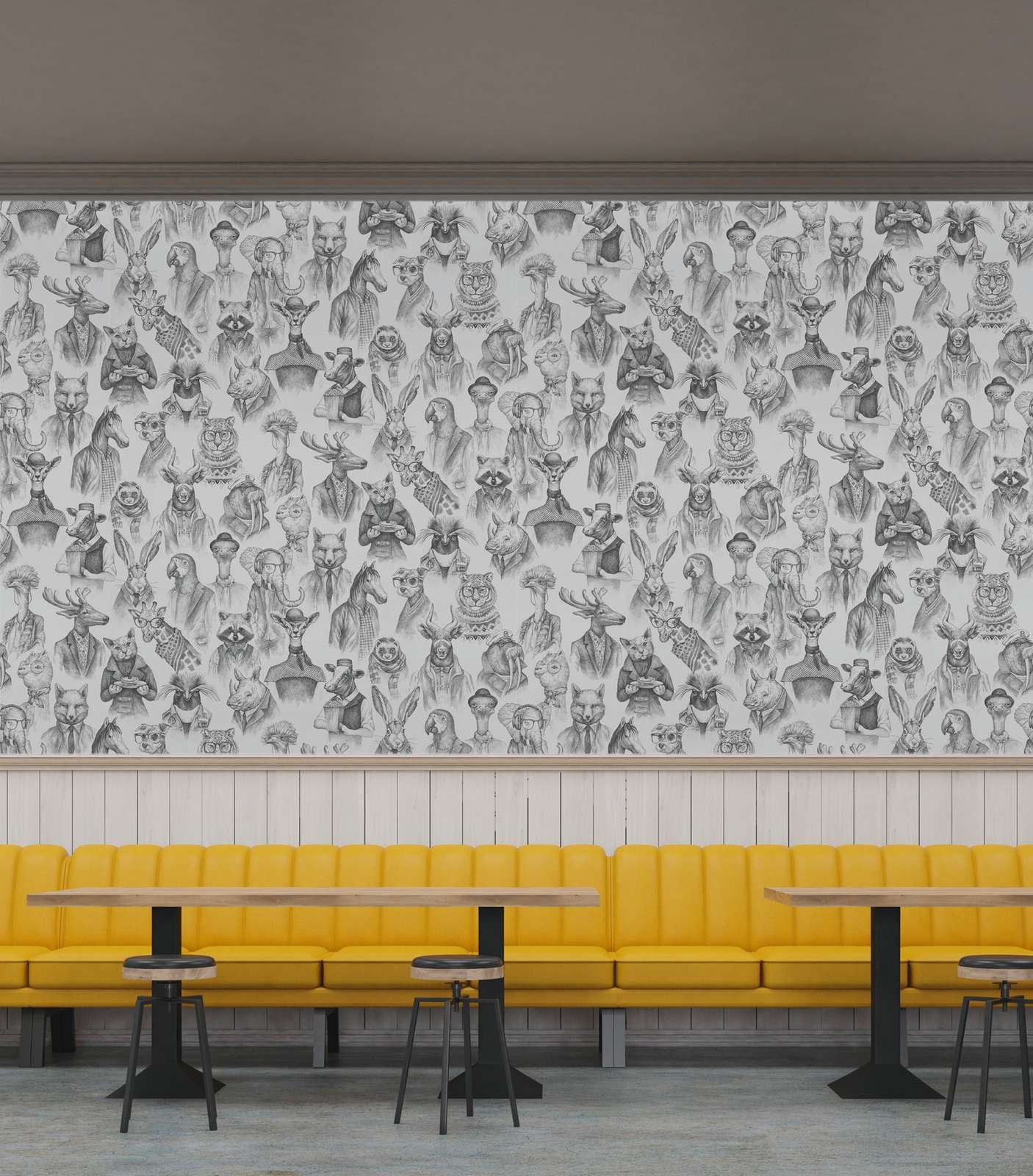             Papel pintado no tejido fabulous animal world de New-Walls - blanco y negro
        