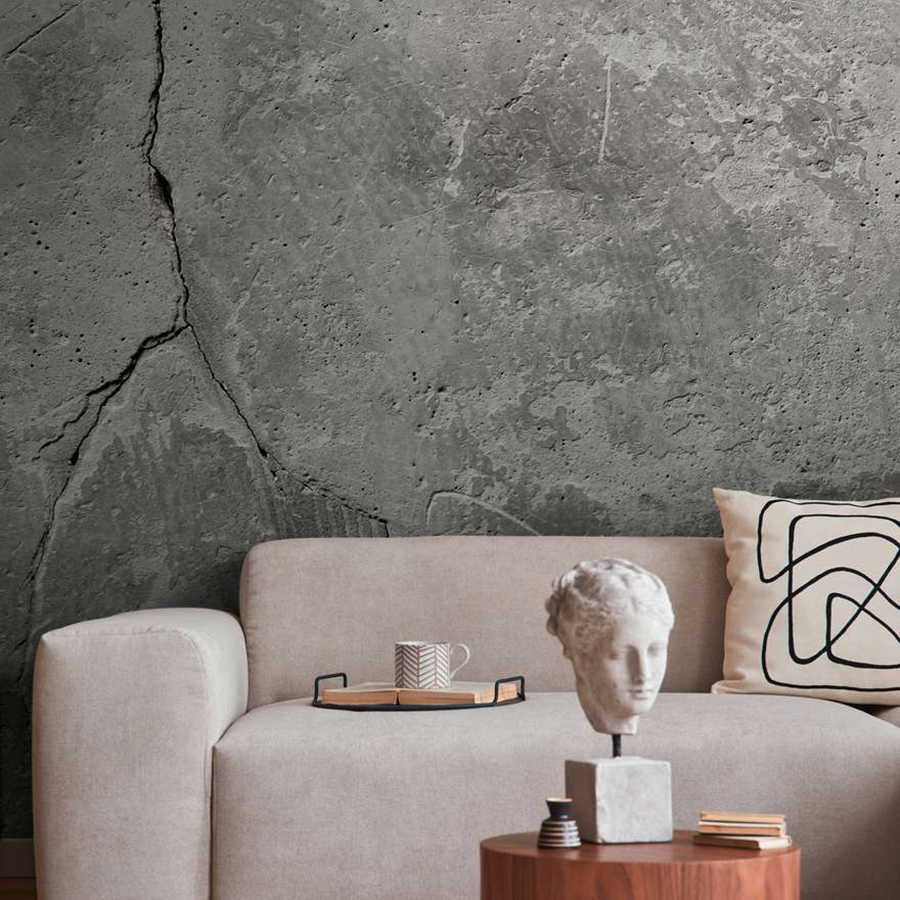 Photo wallpaper with 3D concrete wall with crack - Grey
