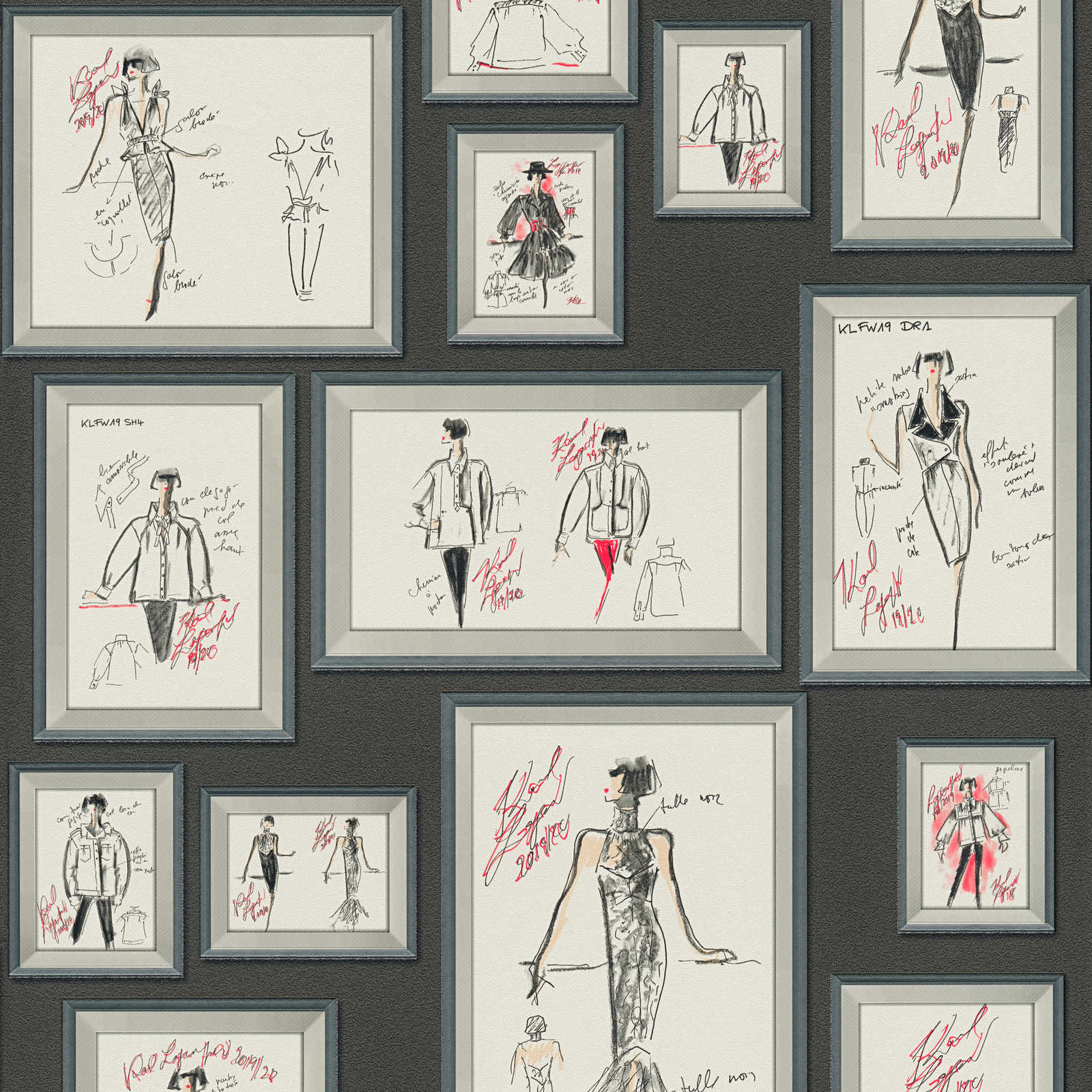         Karl LAGERFELD wallpaper fashion sketches - grey, red, white
    