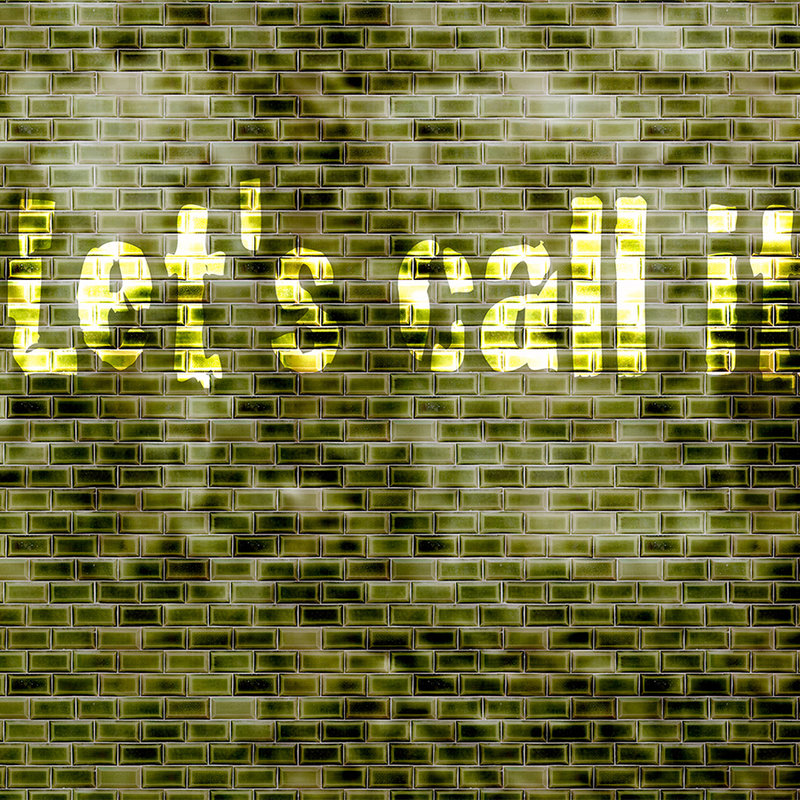         Photo wallpaper brick look with slogan, young & modern - green, black, yellow
    