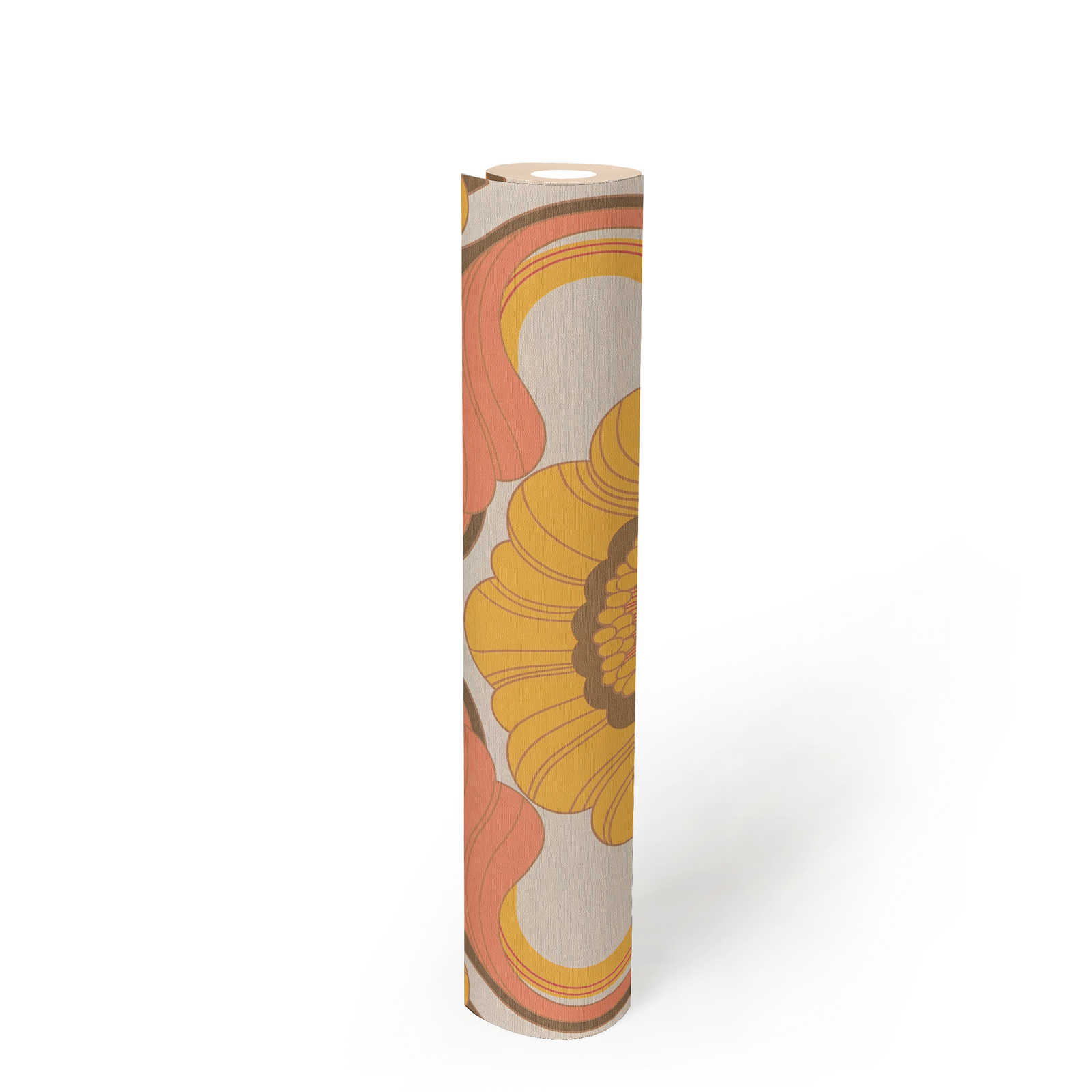             papier peint en papier floral rétro avec motif floral aux couleurs chaudes - marron, jaune, orange
        