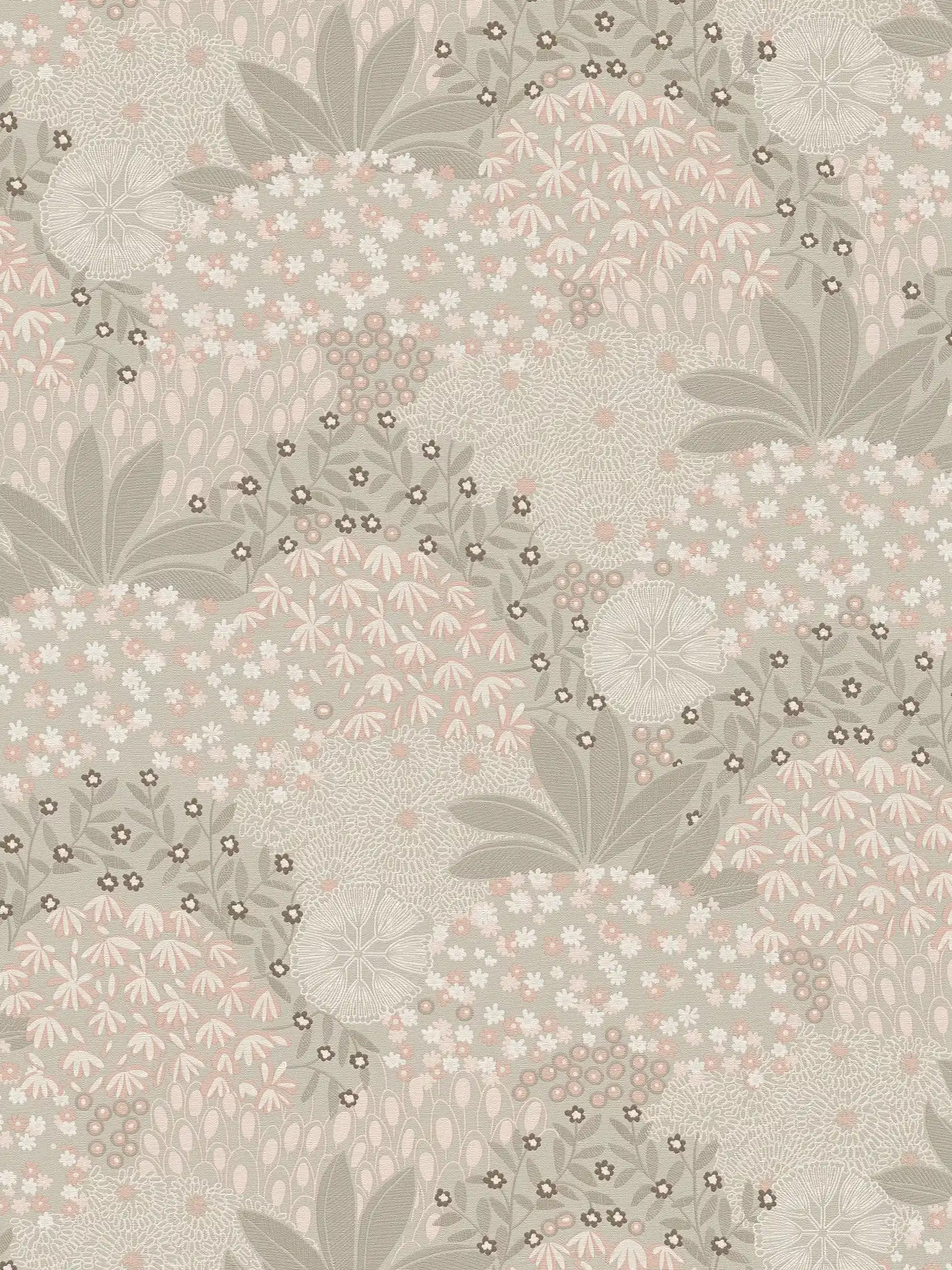 Vintage floral wallpaper with floral design - grey, pink
