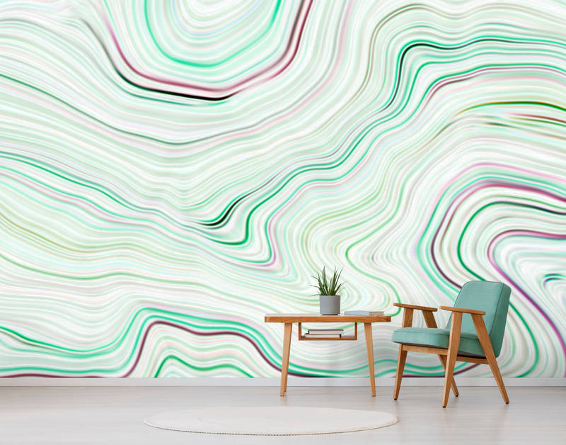             Photo wallpaper lines in batik look - green, white
        
