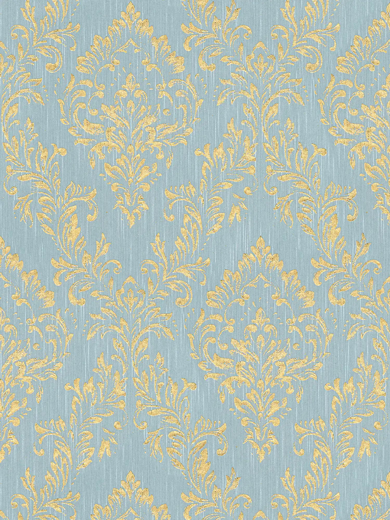         Papier peint ornemental floral avec effet scintillant doré - or, bleu, vert
    