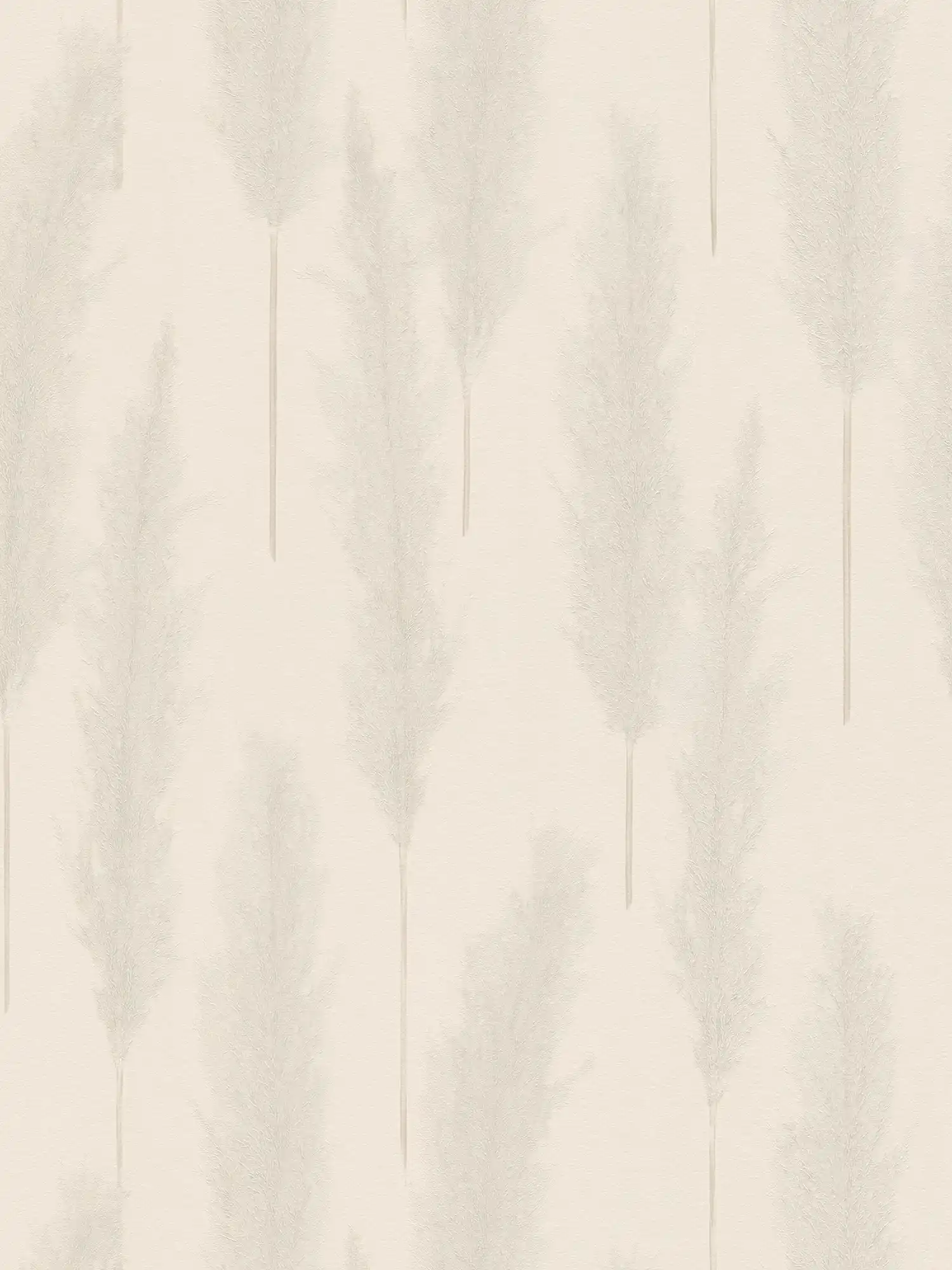 Wallpaper with pampas grass pattern - beige, grey, white

