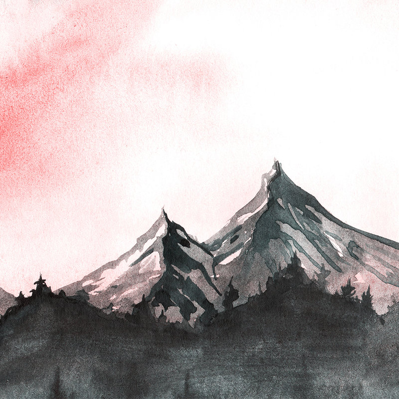Paysage de montagne style aquarelle - gris, rose
