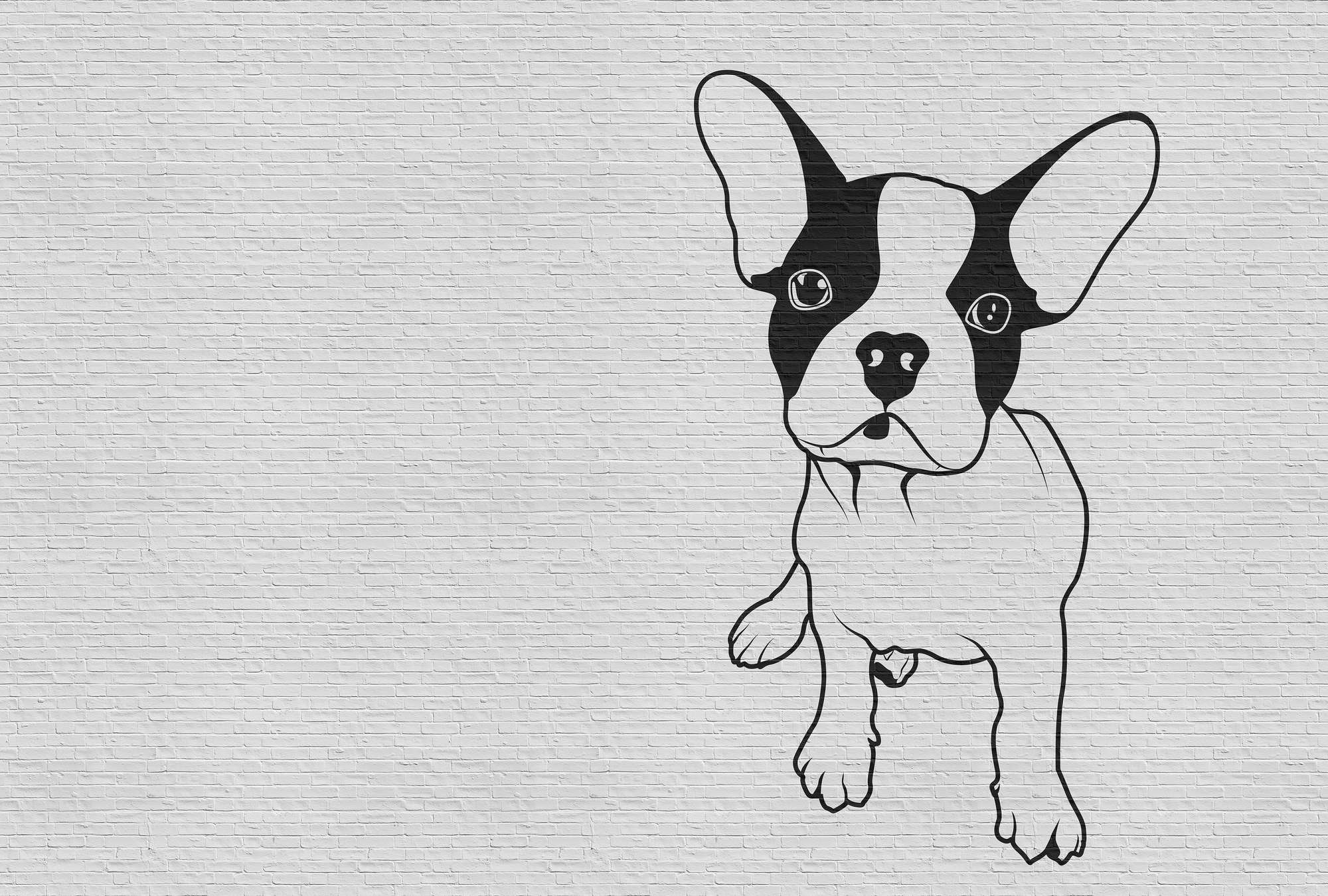             Tattoo you 2 - Carta da parati con bulldog francese, bianco e nero - Grigio, nero | Panno liscio opaco
        