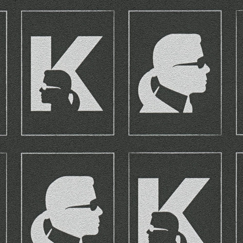             Carta da parati in tessuto non tessuto Karl LAGERFELD con motivo a emblema - metallizzato, nero
        