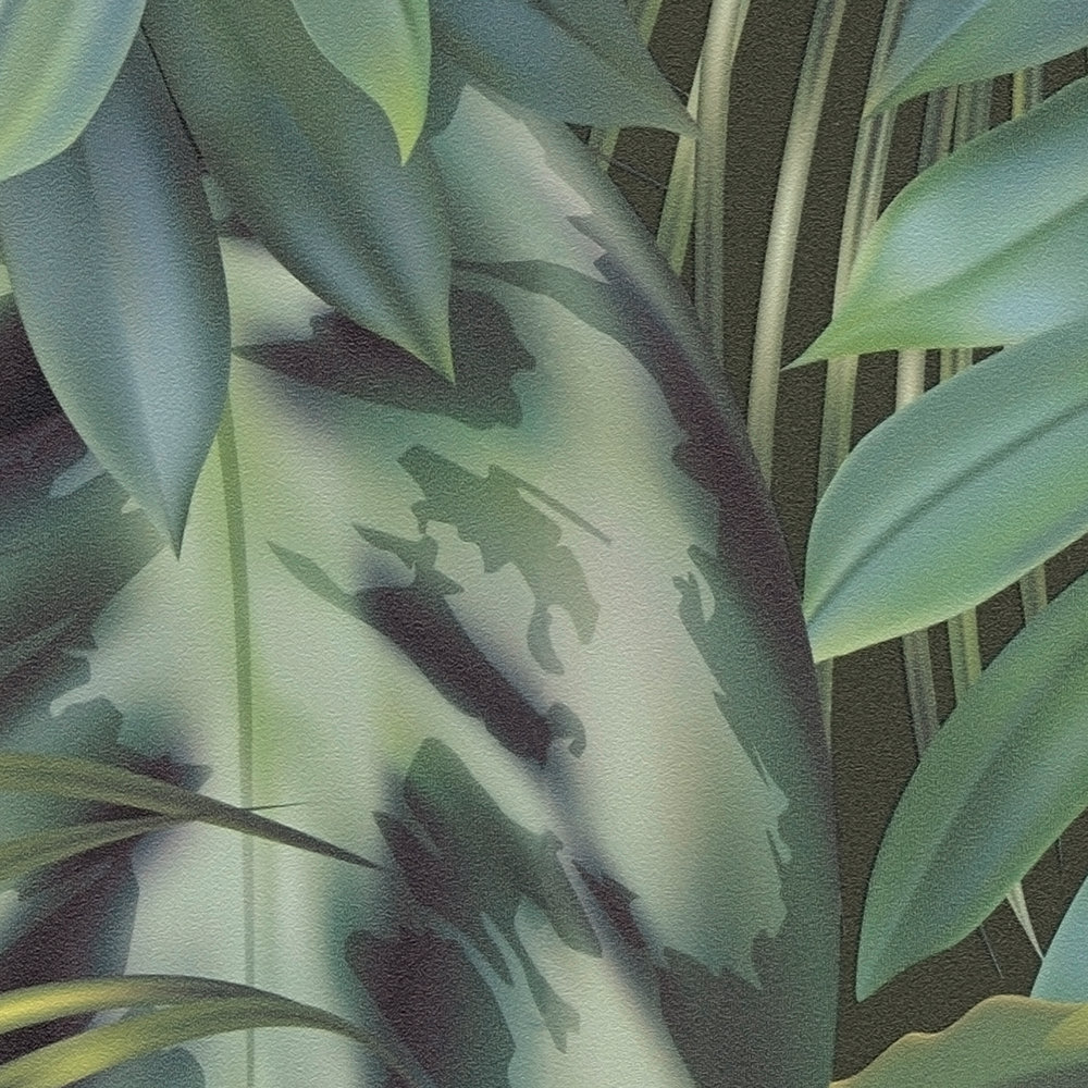             Feuilles de papier peint motif jungle - vert, noir
        
