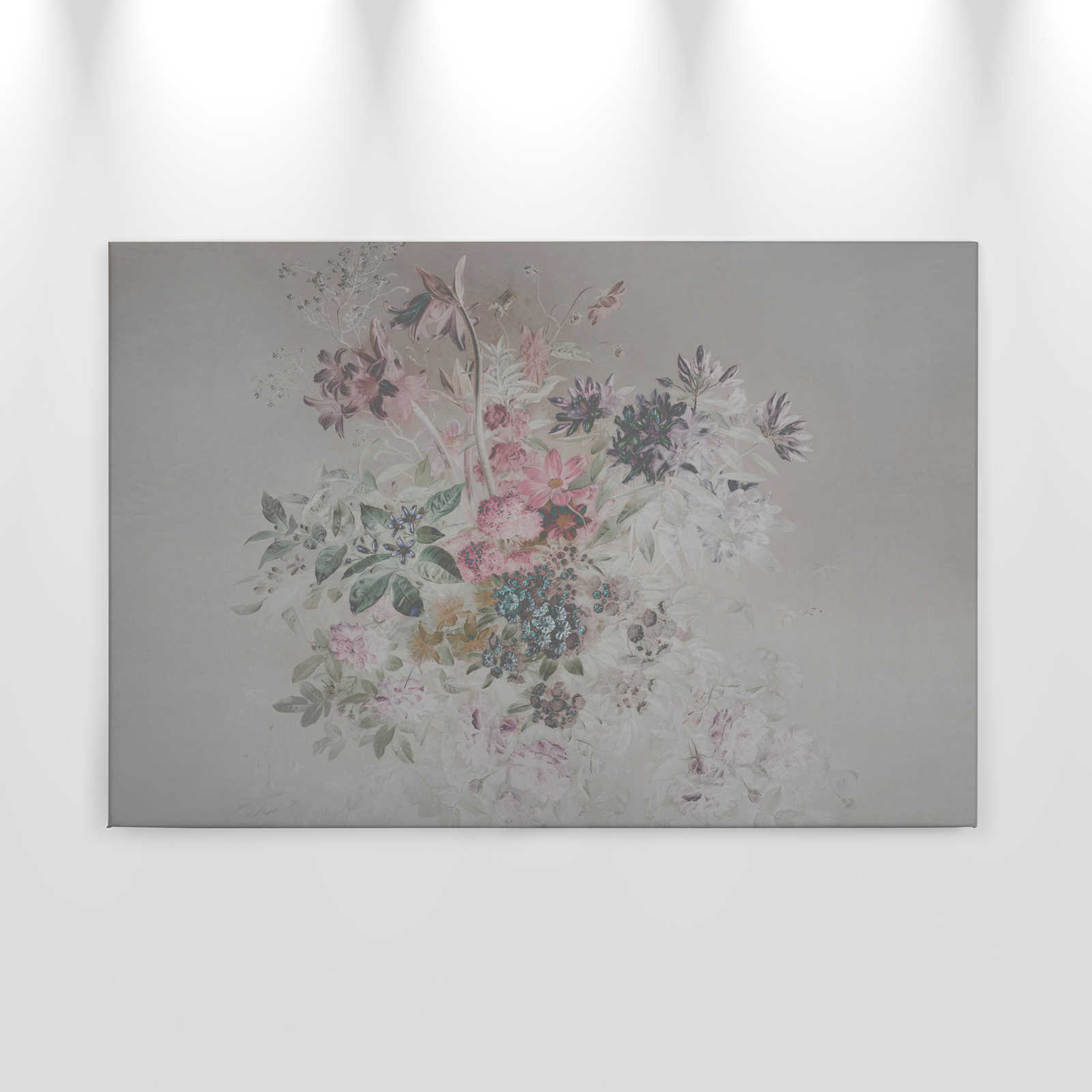             Flowers canvas picture with pastel design | pink, grey - 0.90 m x 0.60 m
        