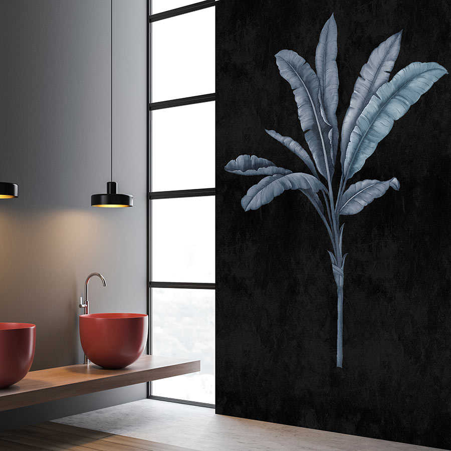 Fiji 2 - Muurschildering zwart met blauwgrijs palmboommotief
